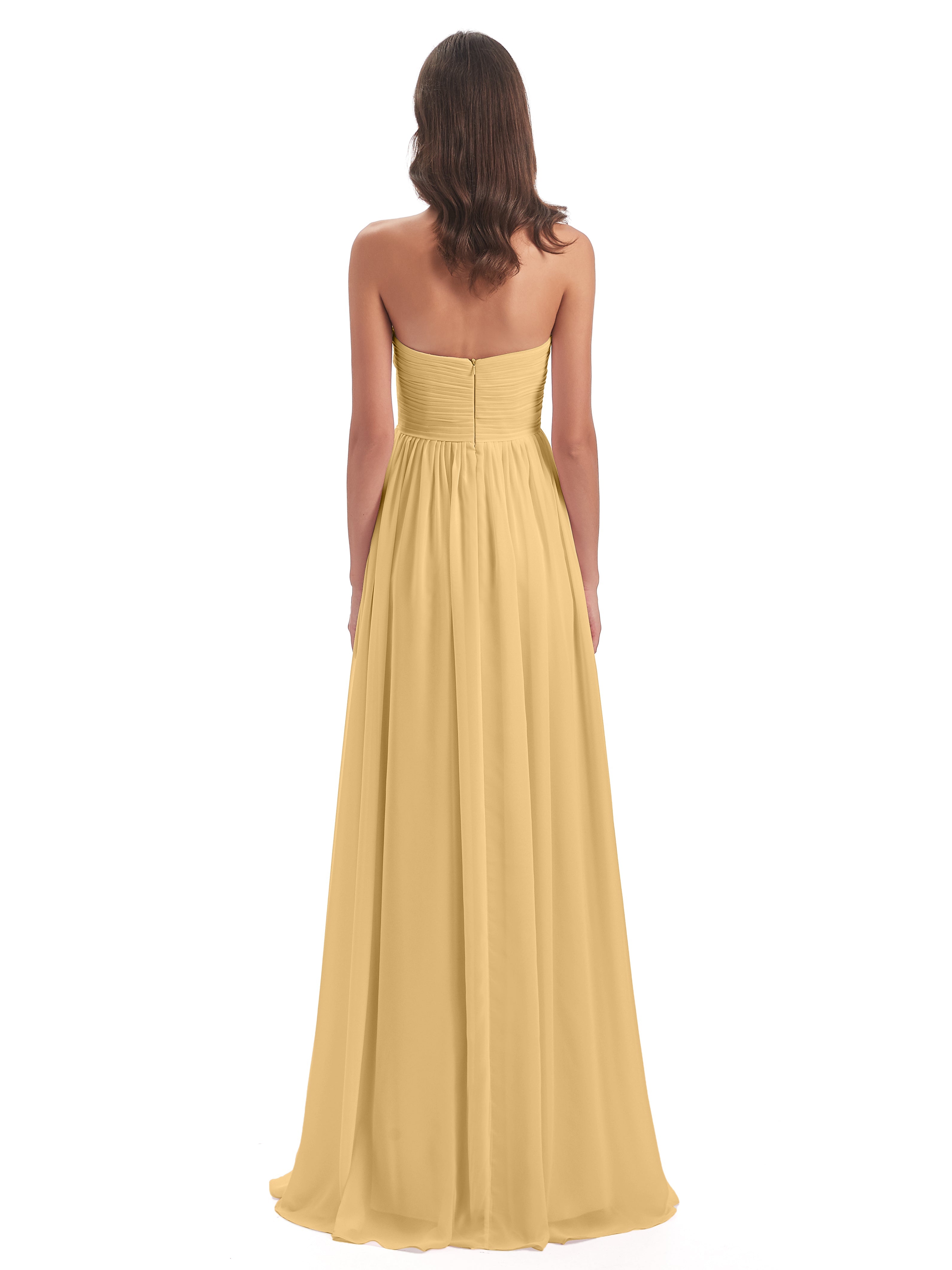 Robe De Demoiselle D Honneur Or Col Coeur Sans Manche Mousseline Robes Demoiselle D'Honneur
