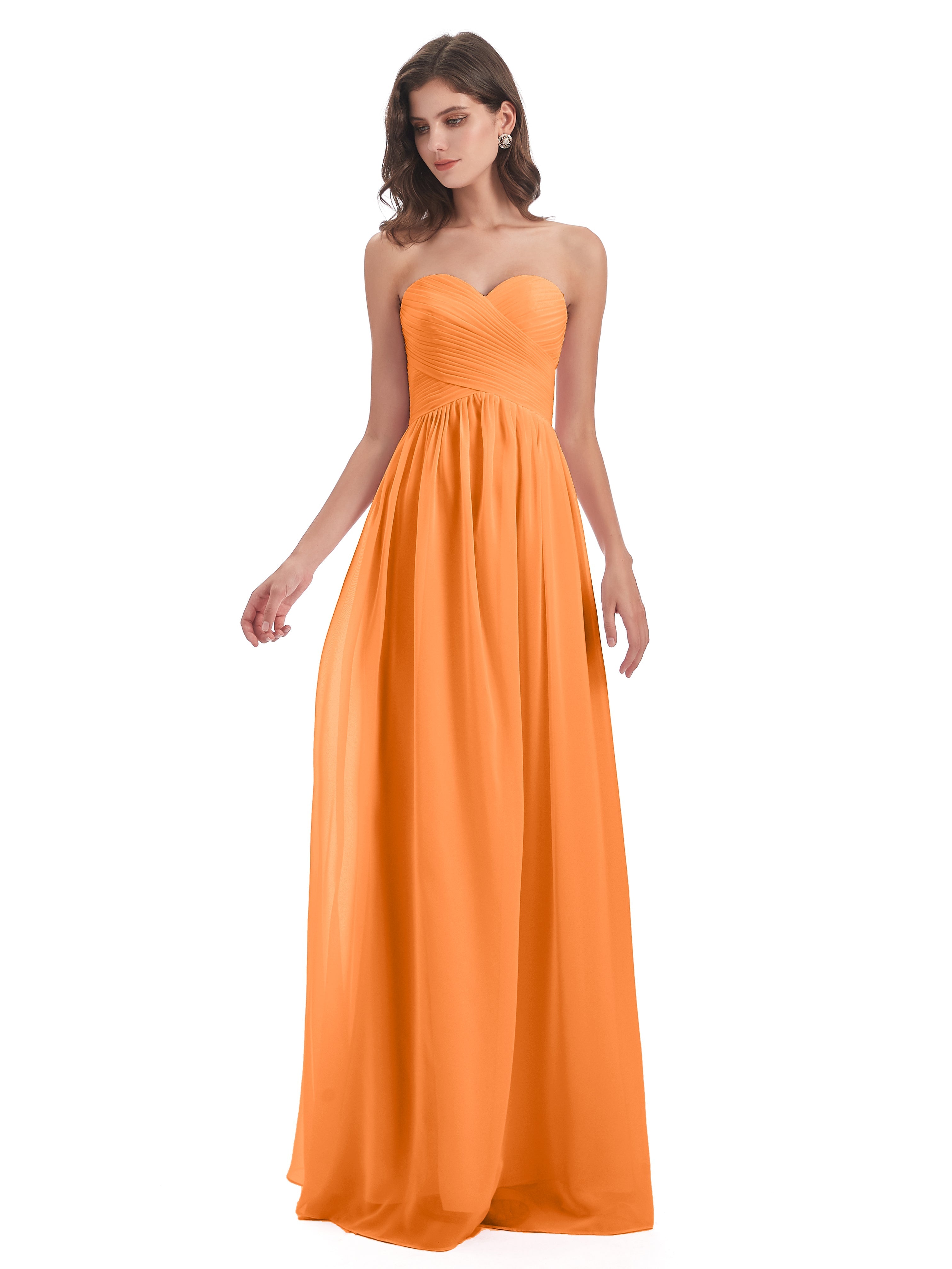 Robe Mousseline Orange Col Coeur Sans Manche Mousseline Robes Demoiselle D'Honneur