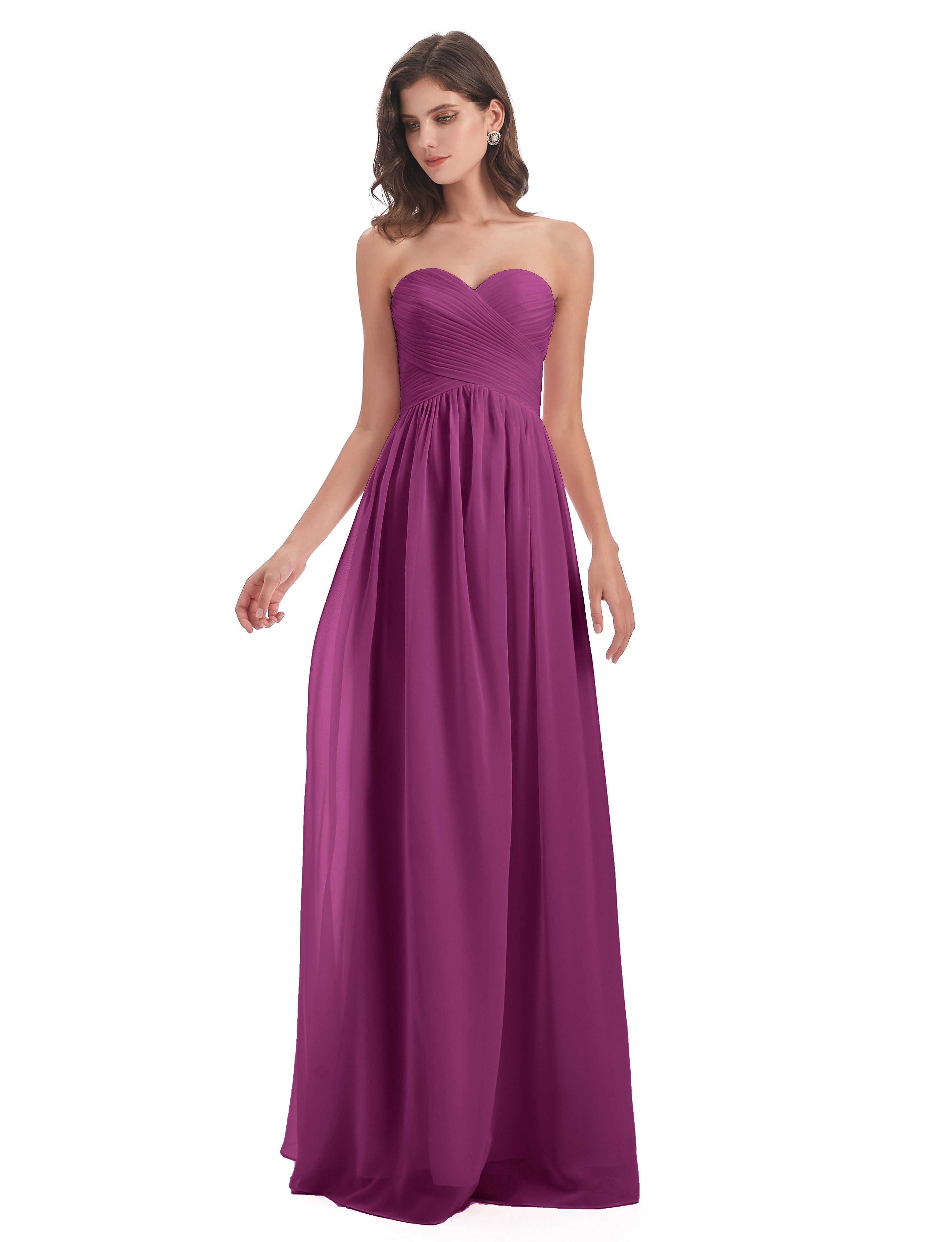 Robes De Demoiselle D'Honneur Orchidée Col Coeur Sans Manche Mousseline Robes Demoiselle D'Honneur