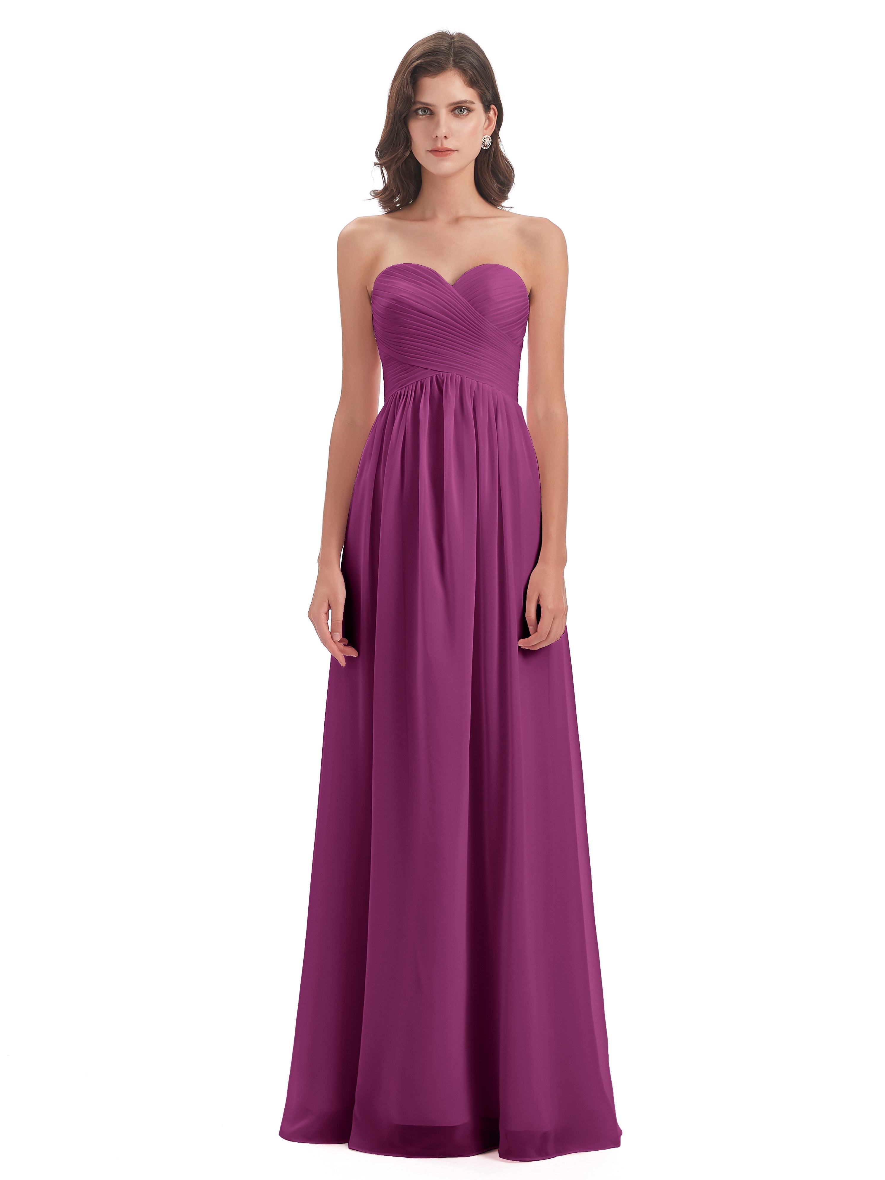 Robes De Demoiselle D'Honneur Orchidée Col Coeur Sans Manche Mousseline Robes Demoiselle D'Honneur