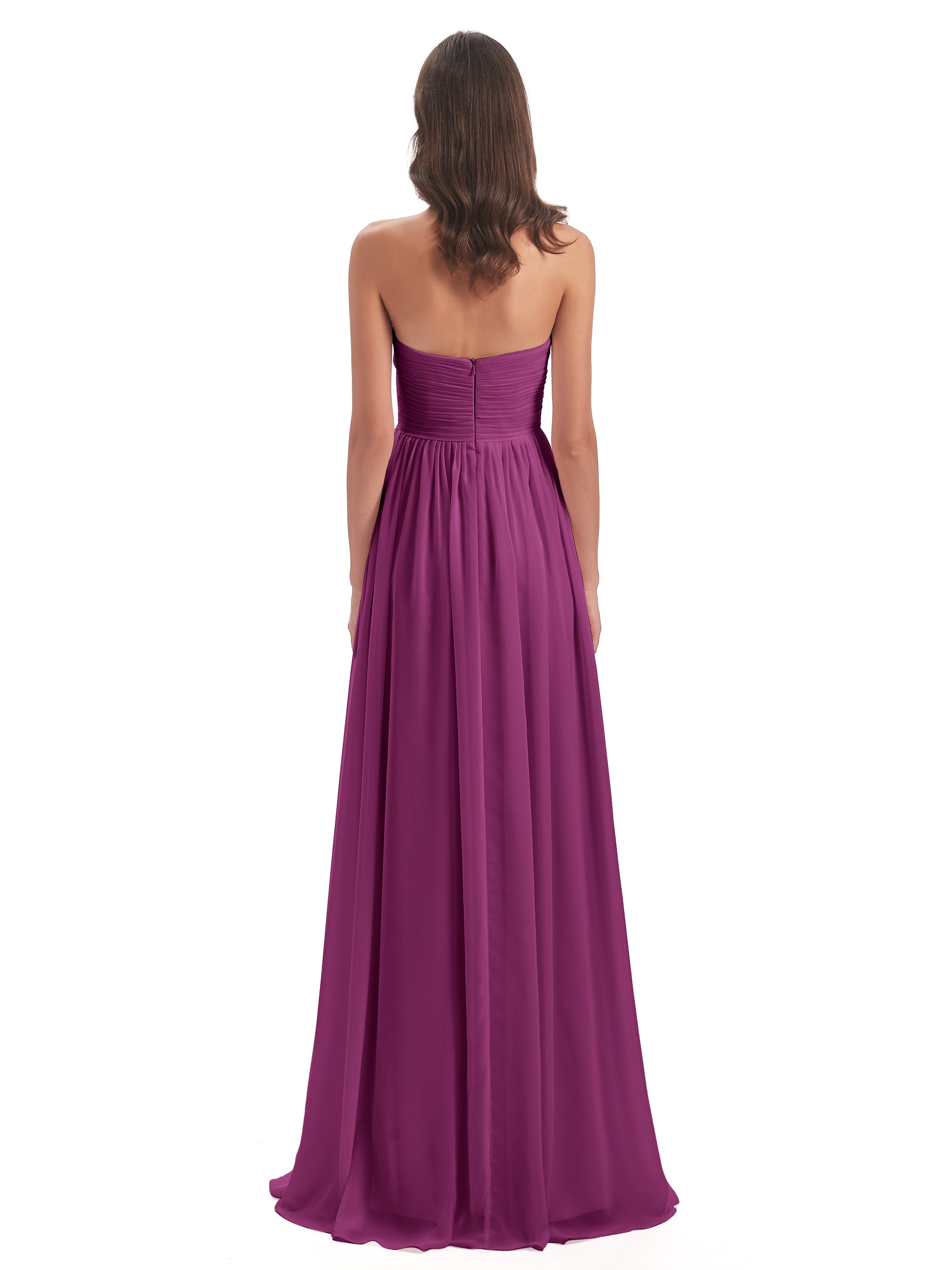 Robes De Demoiselle D'Honneur Orchidée Col Coeur Sans Manche Mousseline Robes Demoiselle D'Honneur