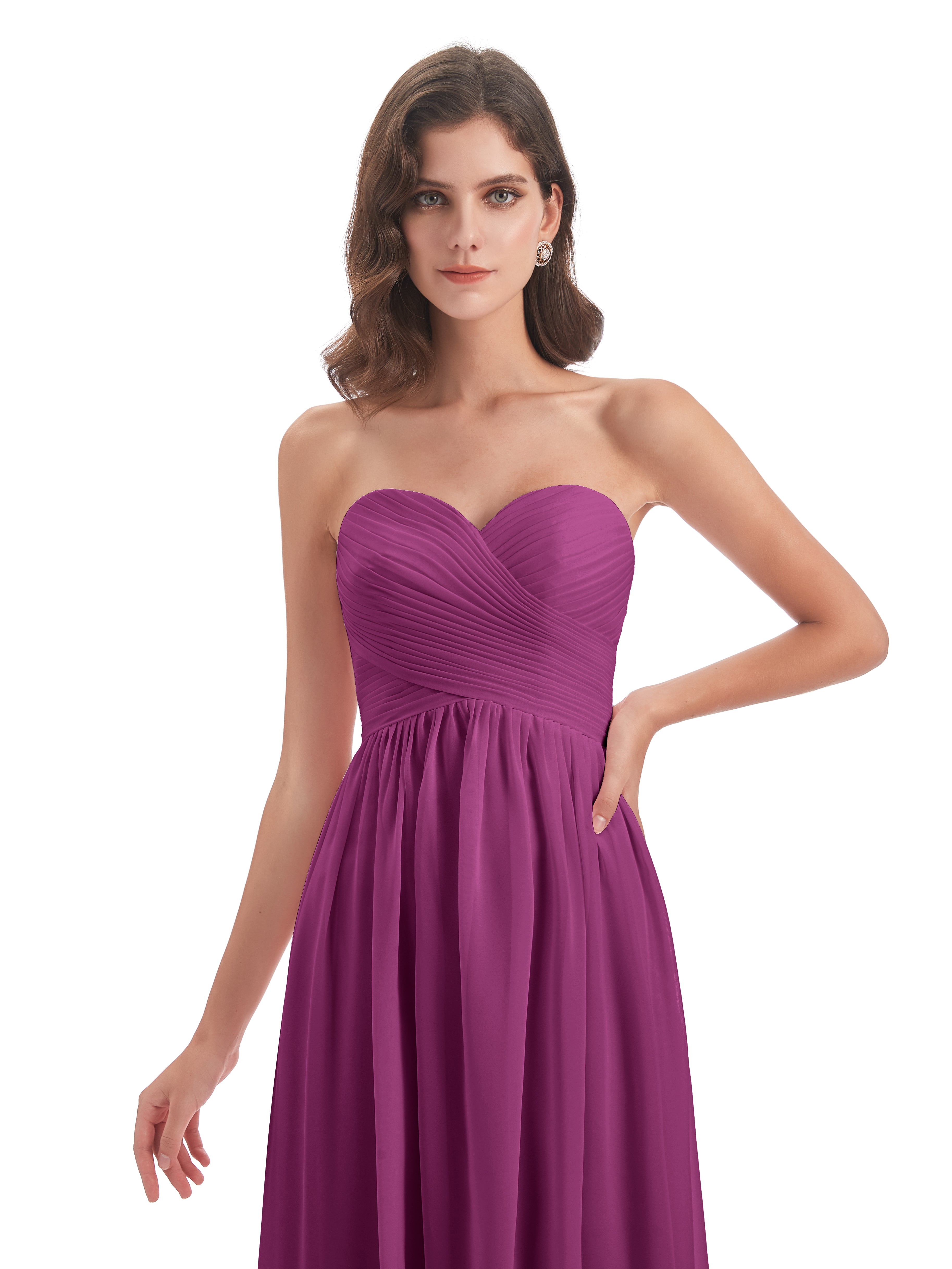 Robes De Demoiselle D'Honneur Orchidée Col Coeur Sans Manche Mousseline Robes Demoiselle D'Honneur