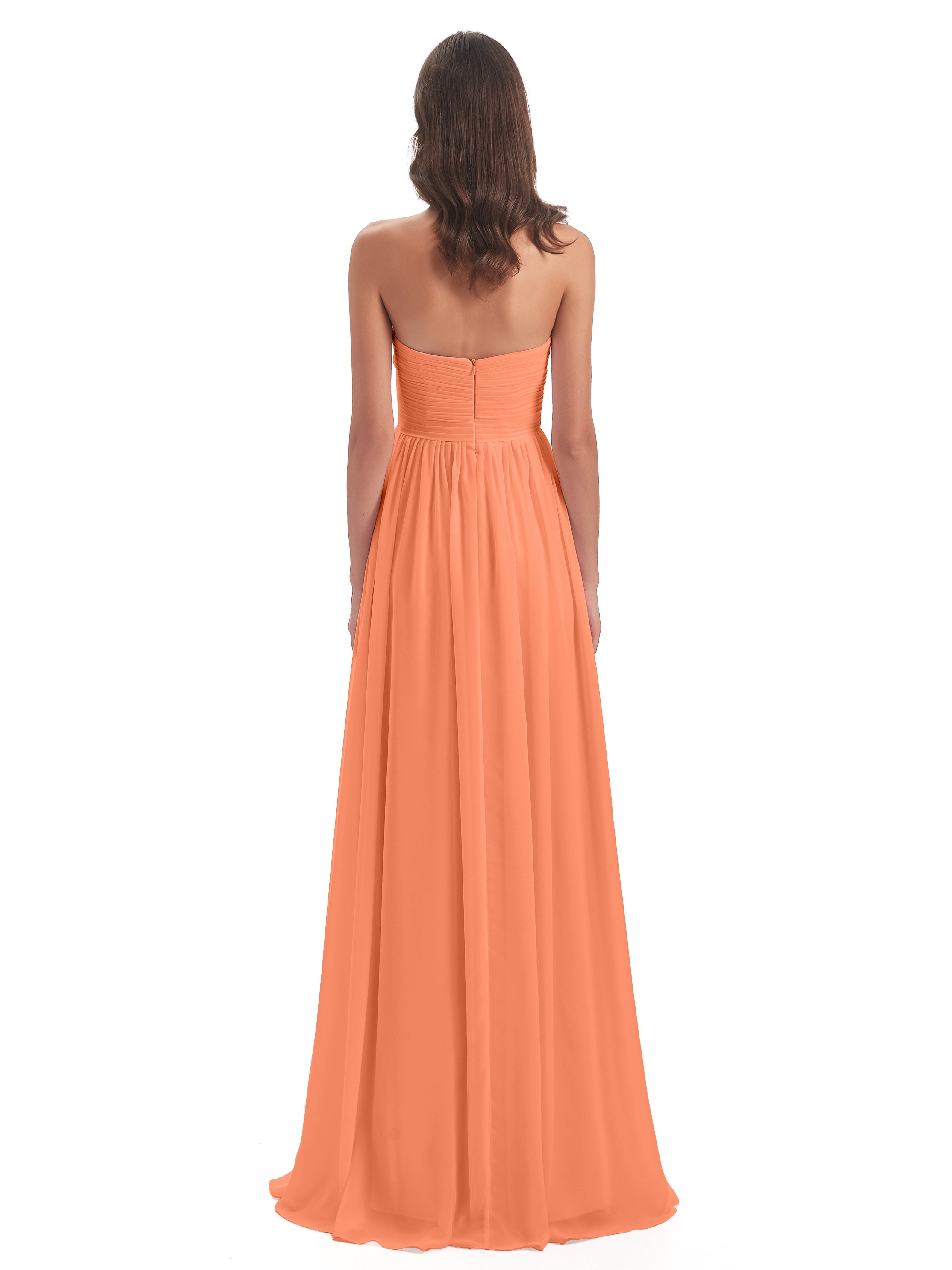 Robes De Demoiselle D'Honneur Papaye Col Coeur Sans Manche Mousseline Robes Demoiselle D'Honneur