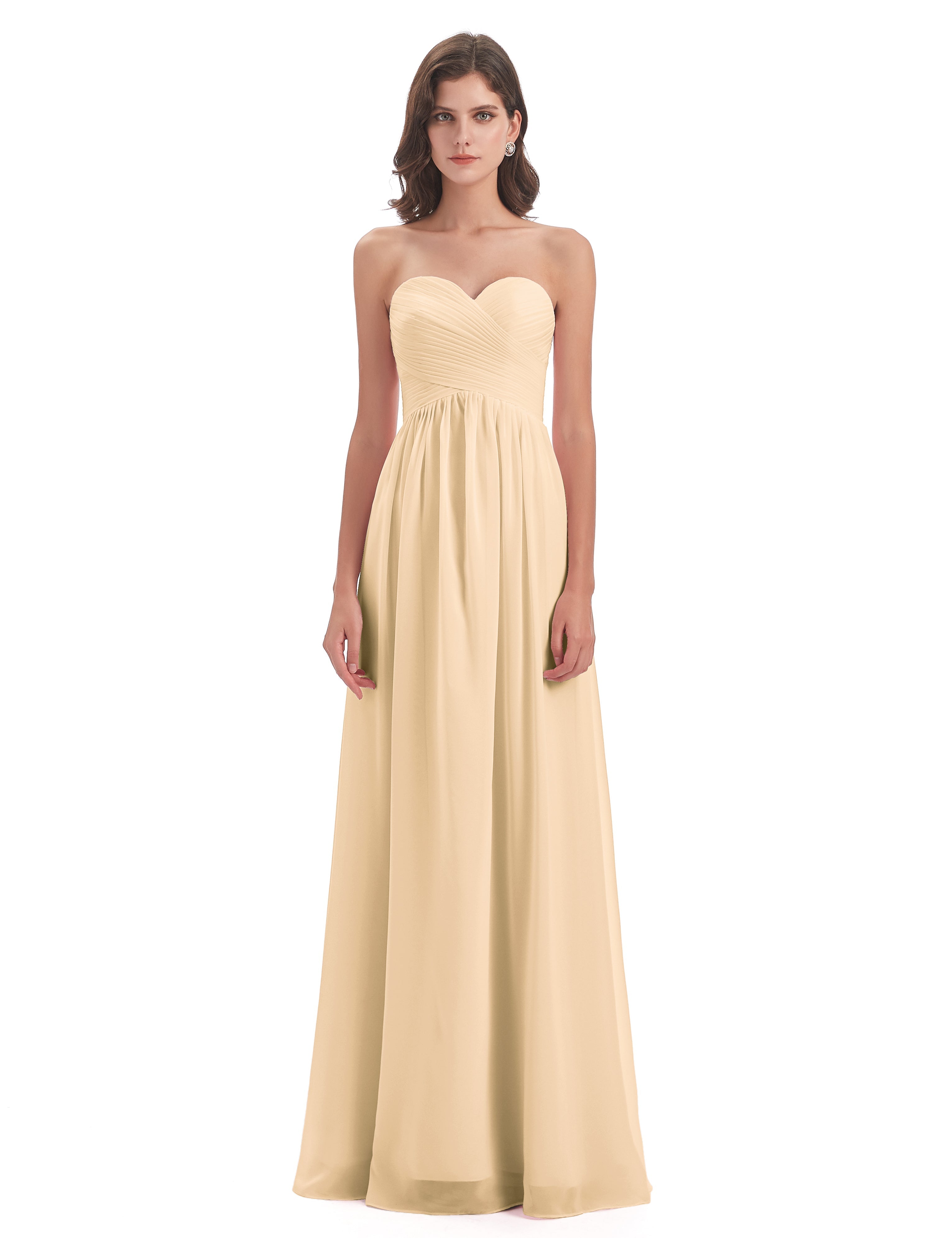 Robe De Demoiselle D Honneur Peche Col Coeur Sans Manche Mousseline Robes Demoiselle D'Honneur