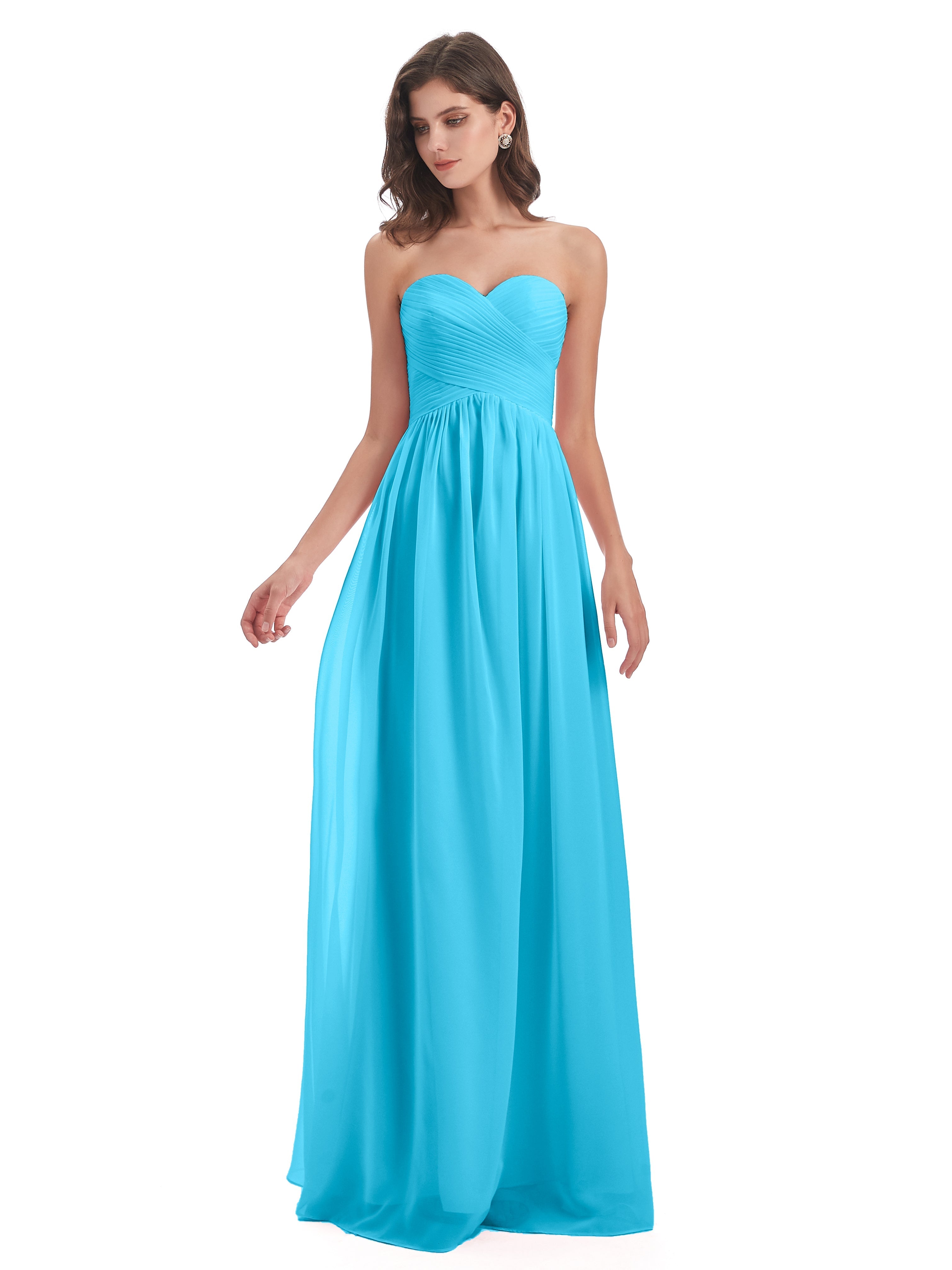 Robe De Demoiselle D'Honneur En Piscine Col Coeur Sans Manche Mousseline Robes Demoiselle D'Honneur