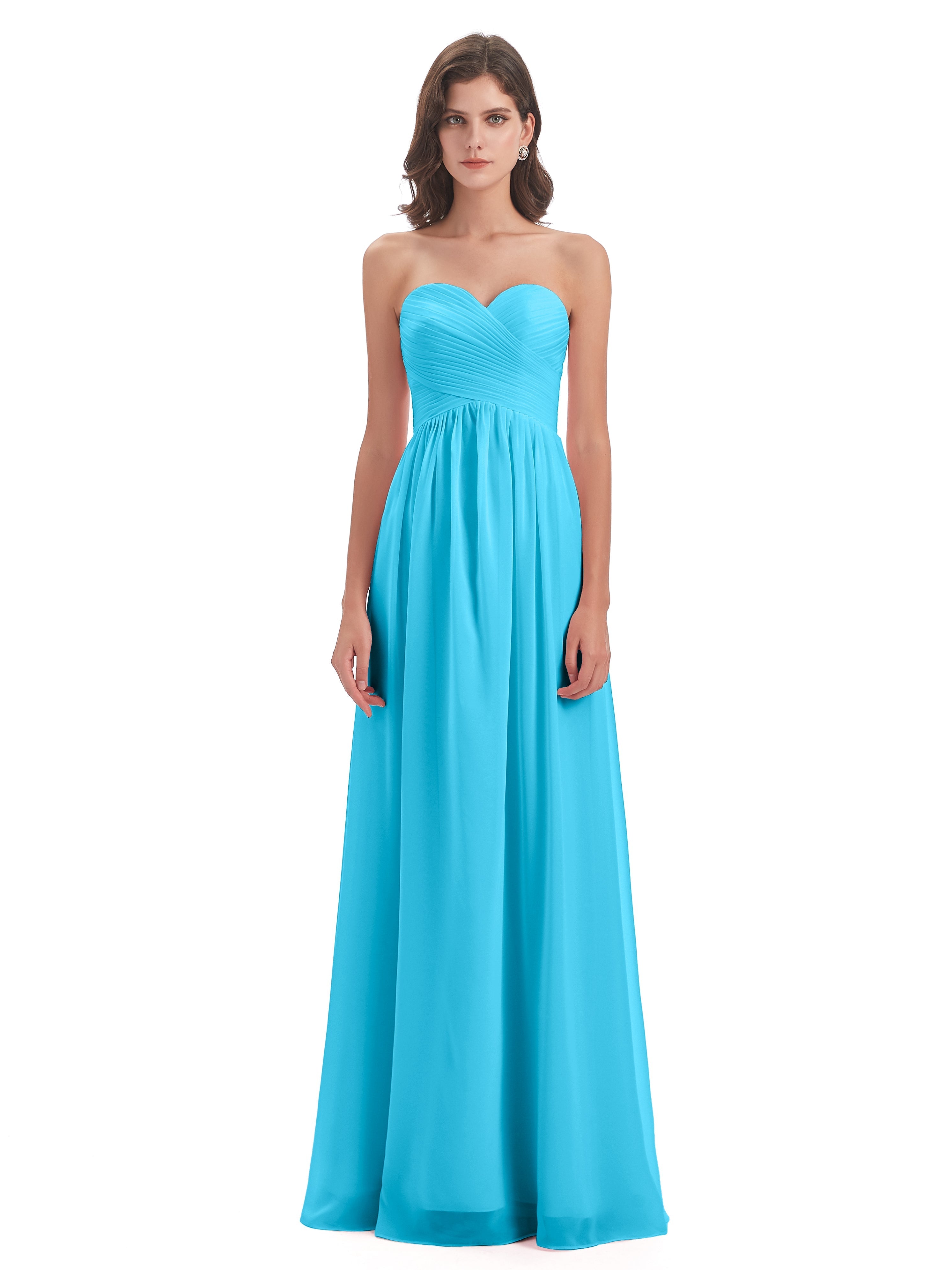 Robe De Demoiselle D'Honneur En Piscine Col Coeur Sans Manche Mousseline Robes Demoiselle D'Honneur