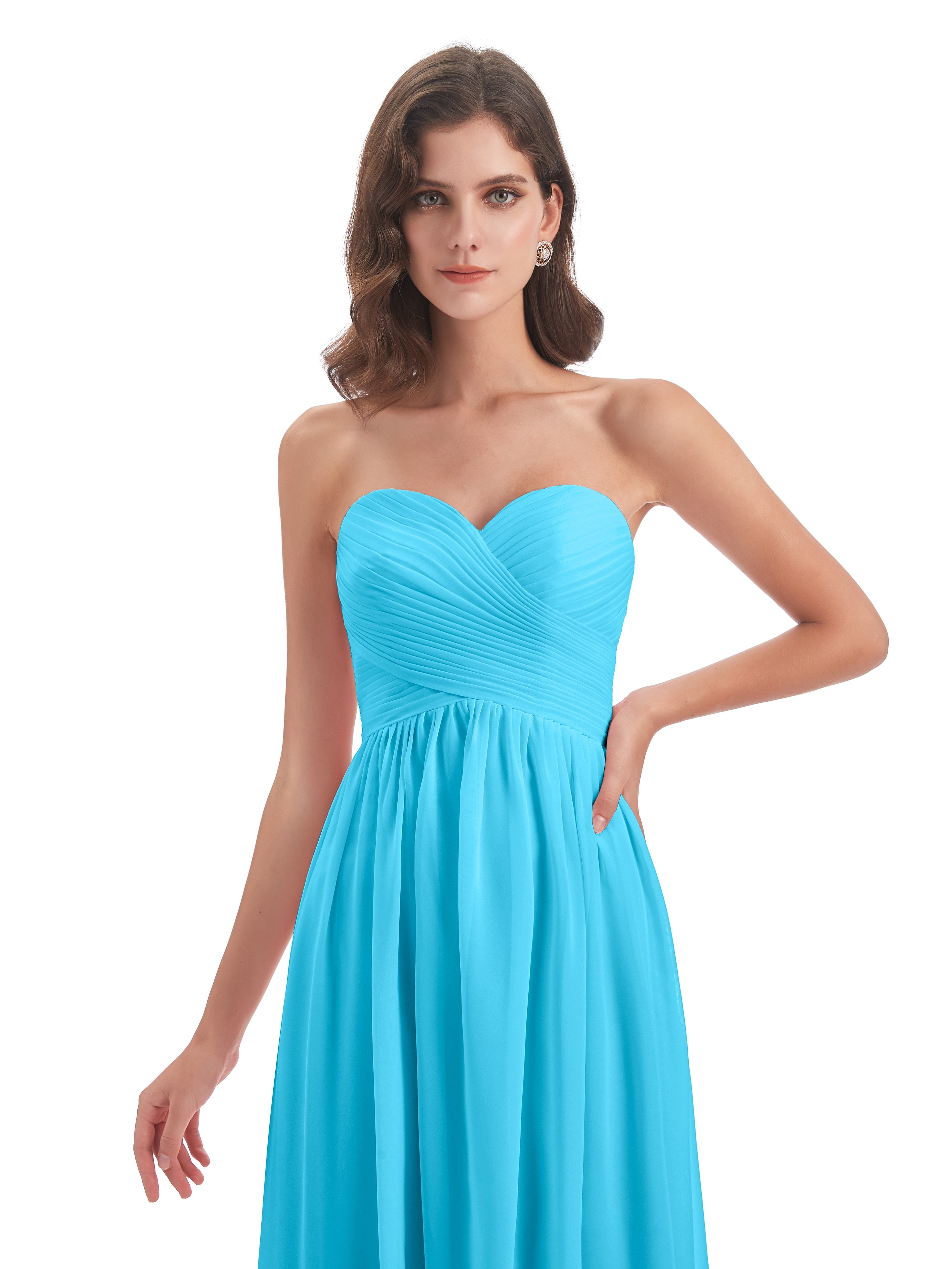 Robe De Demoiselle D'Honneur En Piscine Col Coeur Sans Manche Mousseline Robes Demoiselle D'Honneur