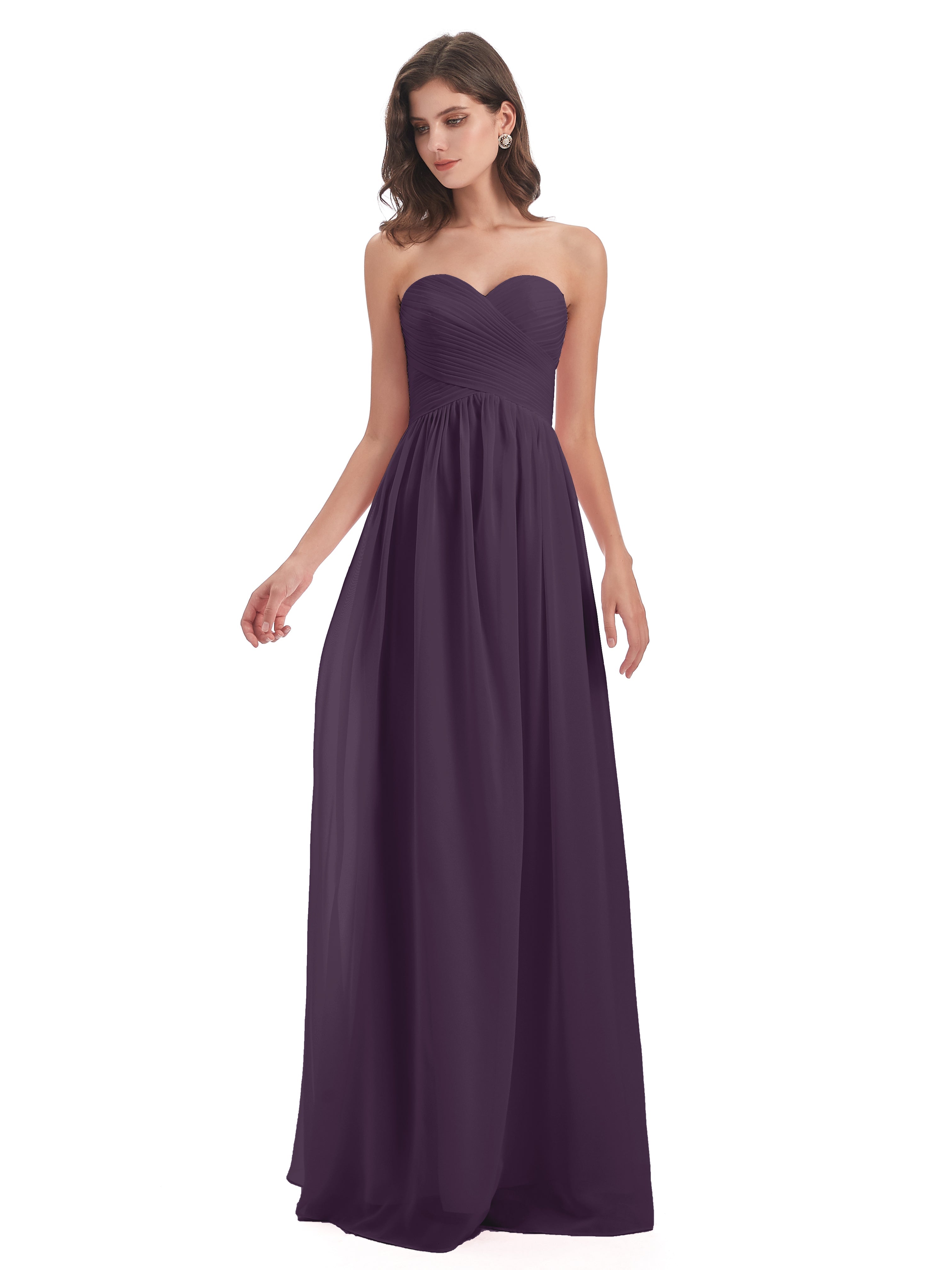 Robe De Demoiselle D'Honneur En Plum Col Coeur Sans Manche Mousseline Robes Demoiselle D'Honneur