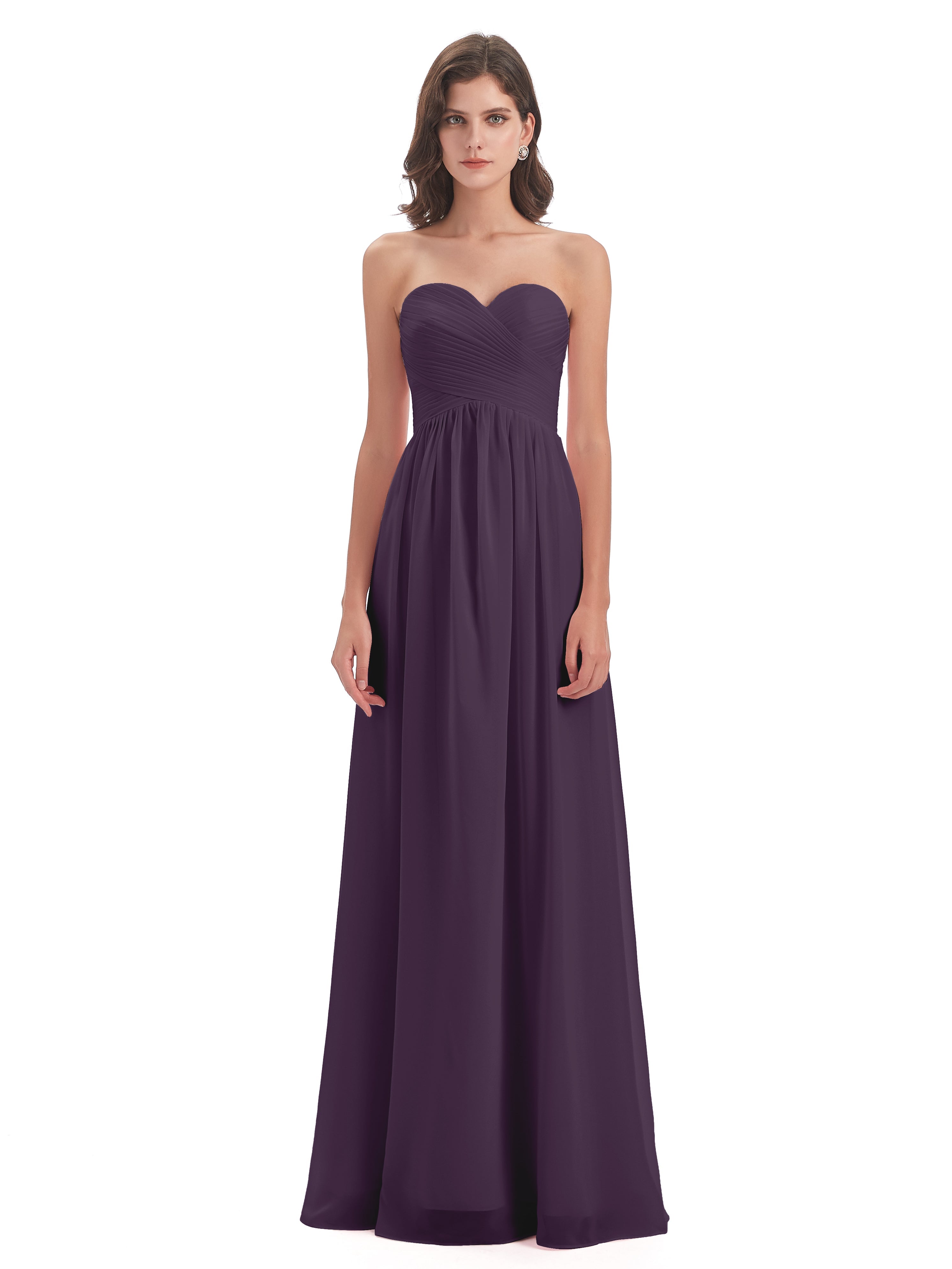 Robe De Demoiselle D'Honneur En Plum Col Coeur Sans Manche Mousseline Robes Demoiselle D'Honneur
