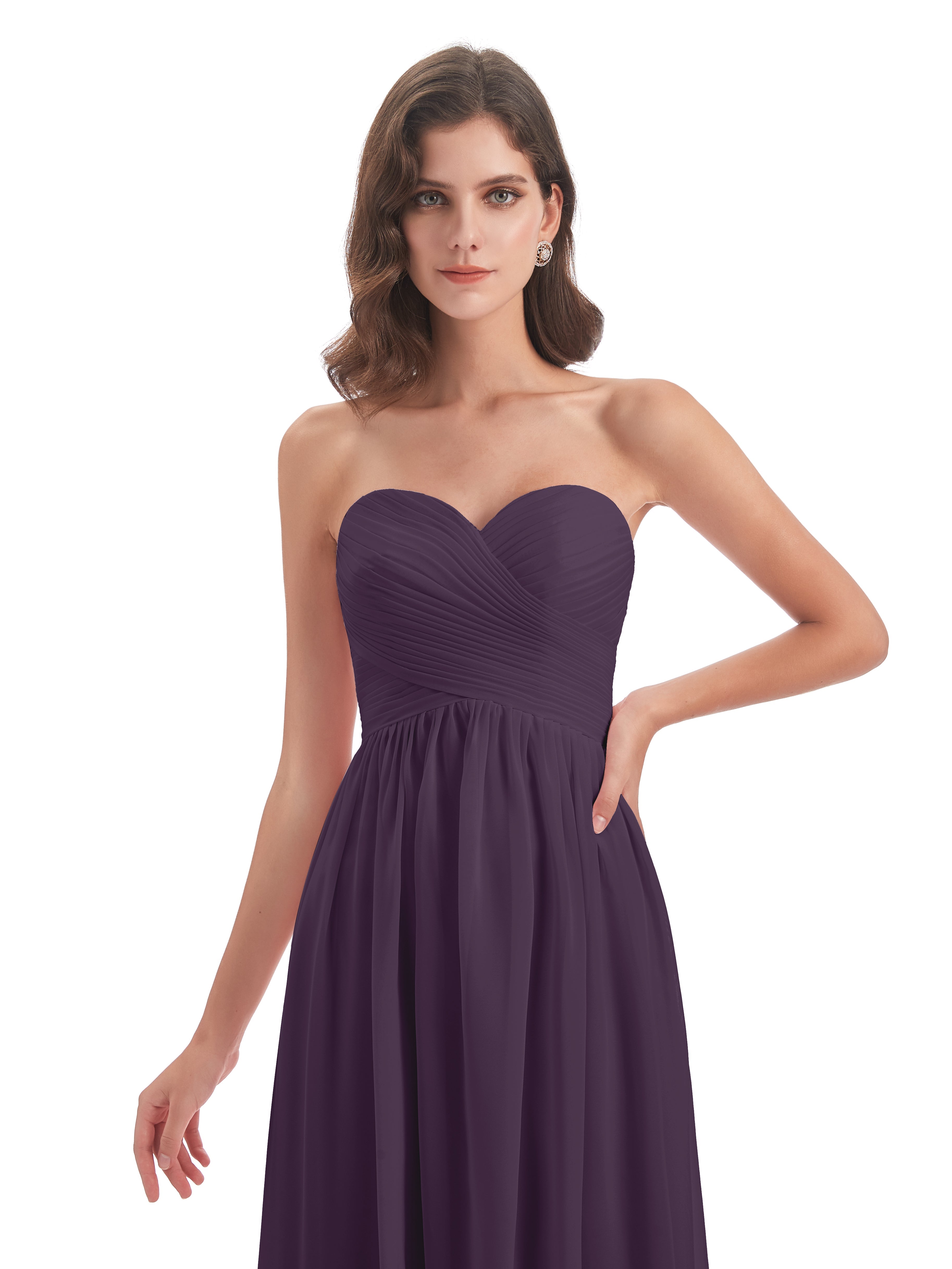 Robe De Demoiselle D'Honneur En Plum Col Coeur Sans Manche Mousseline Robes Demoiselle D'Honneur
