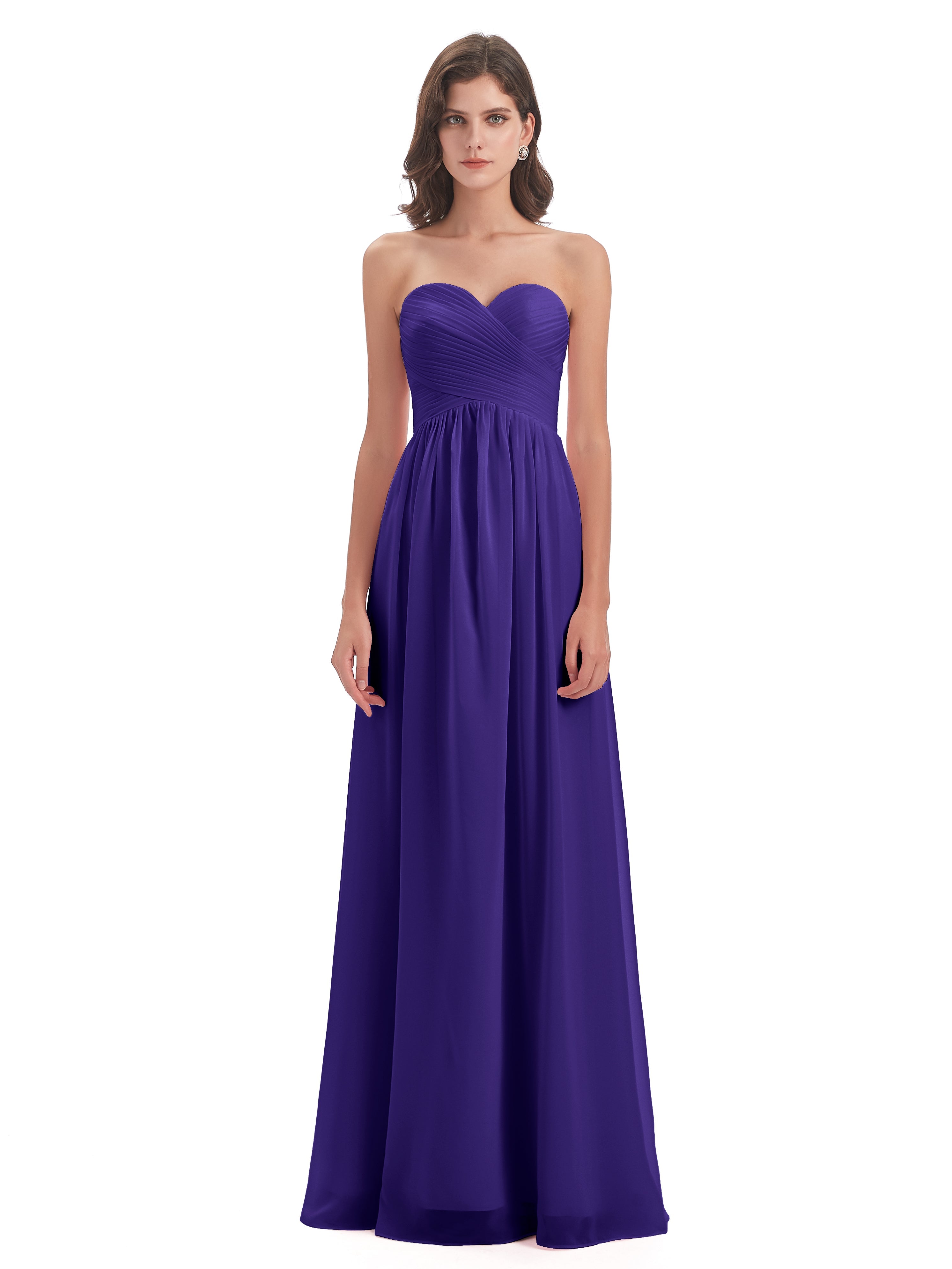 Robes De Demoiselle D'Honneur En Régence Col Coeur Sans Manche Mousseline Robes Demoiselle D'Honneur