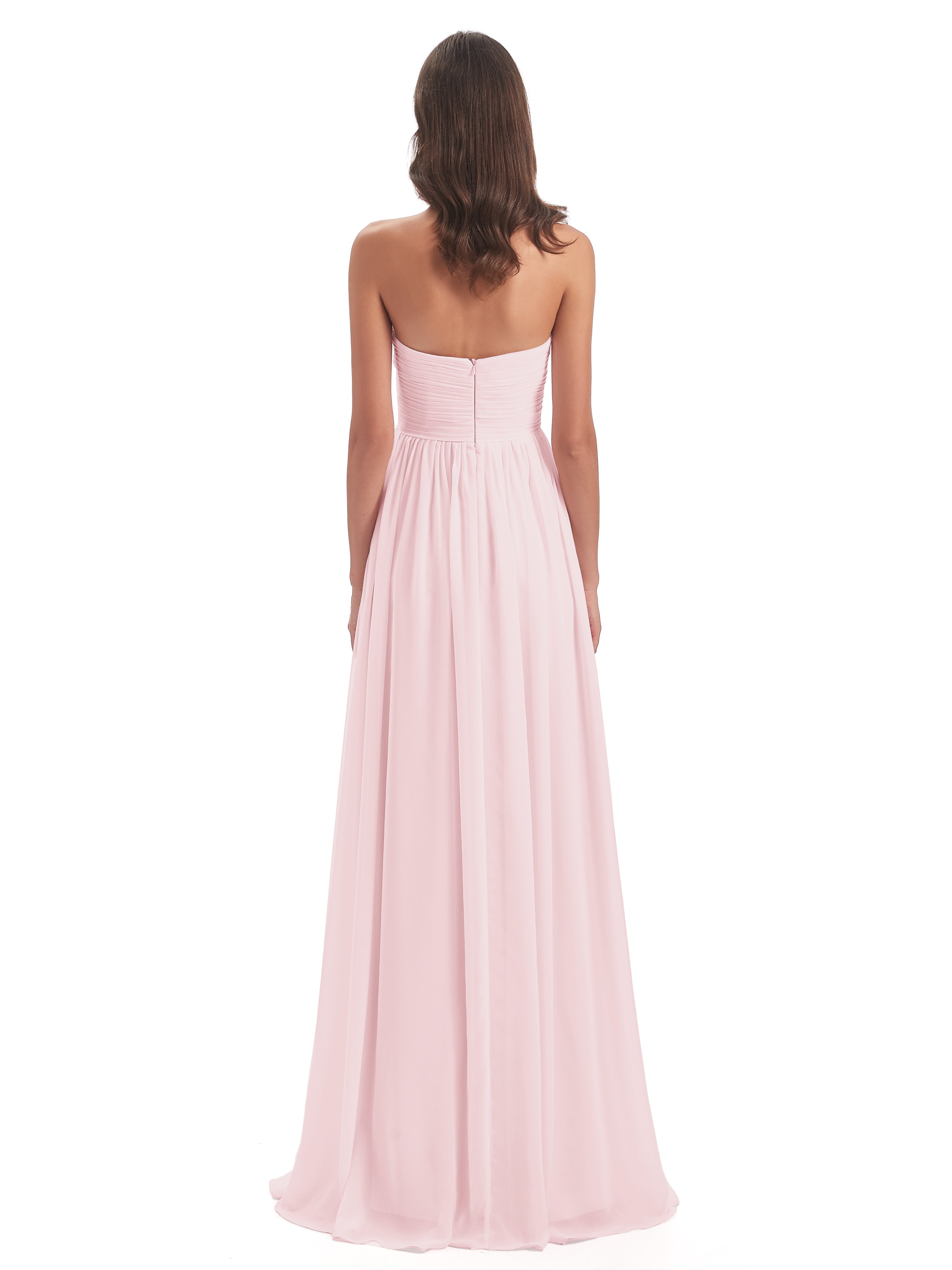 Robe De Demoiselle D Honneur Rose Pale Col Coeur Sans Manche Mousseline Robes Demoiselle D'Honneur