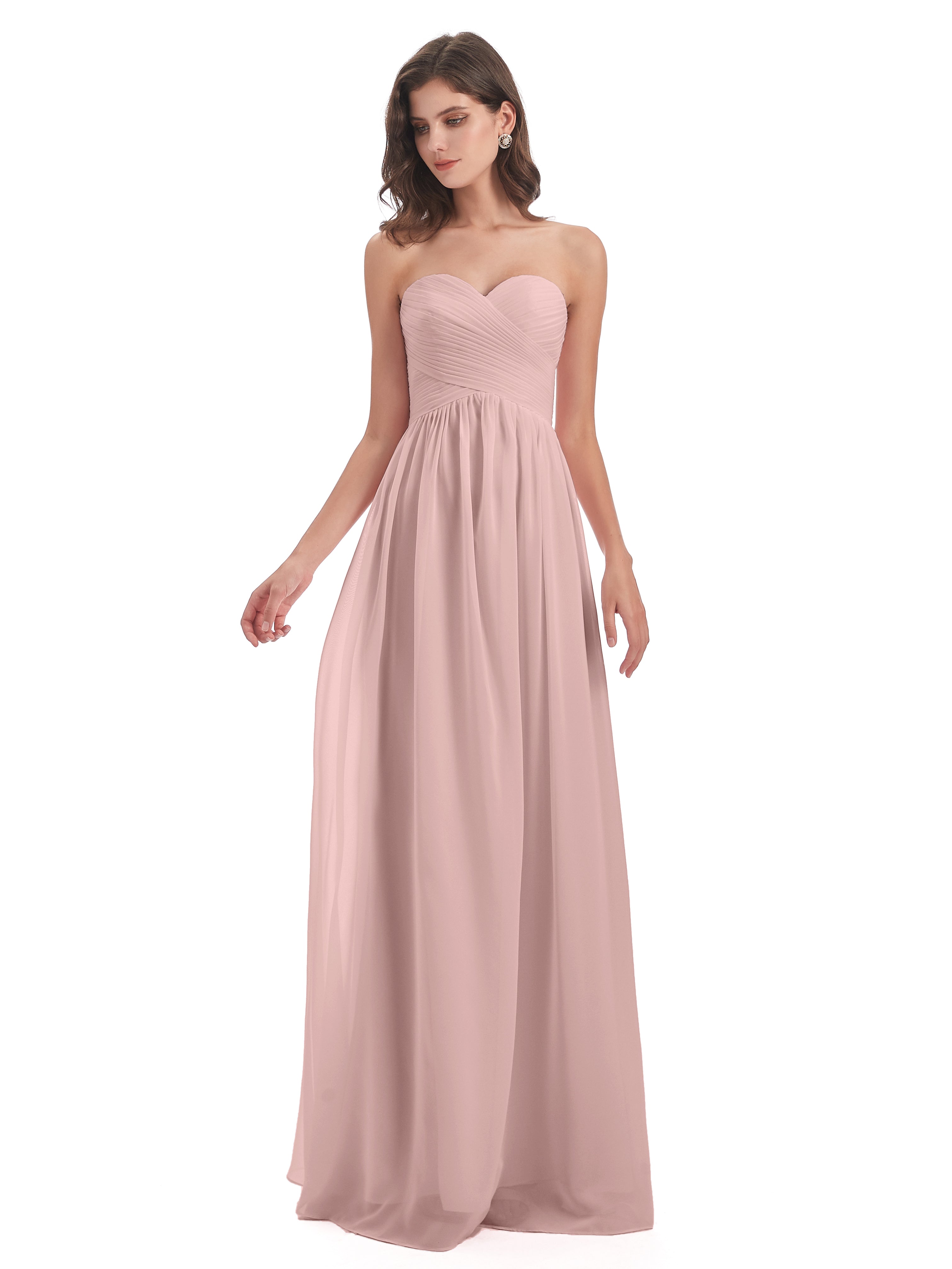 Robe Demoiselle D Honneur Rose Poudré Courte Col Coeur Sans Manche Mousseline Robes Demoiselle D'Honneur