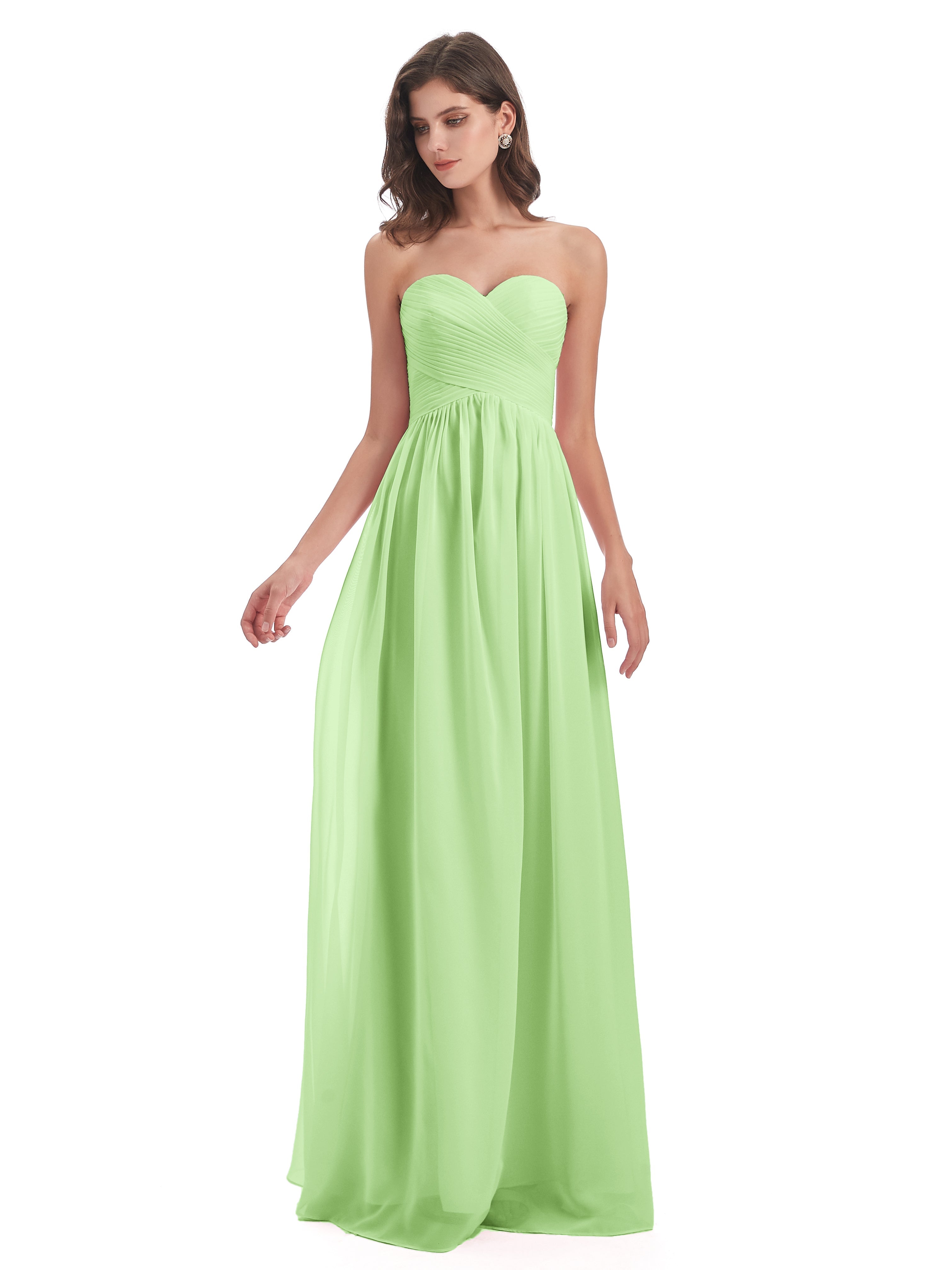 Demoiselle D'Honneur Vert Sauge Col Coeur Sans Manche Mousseline Robes Demoiselle D'Honneur