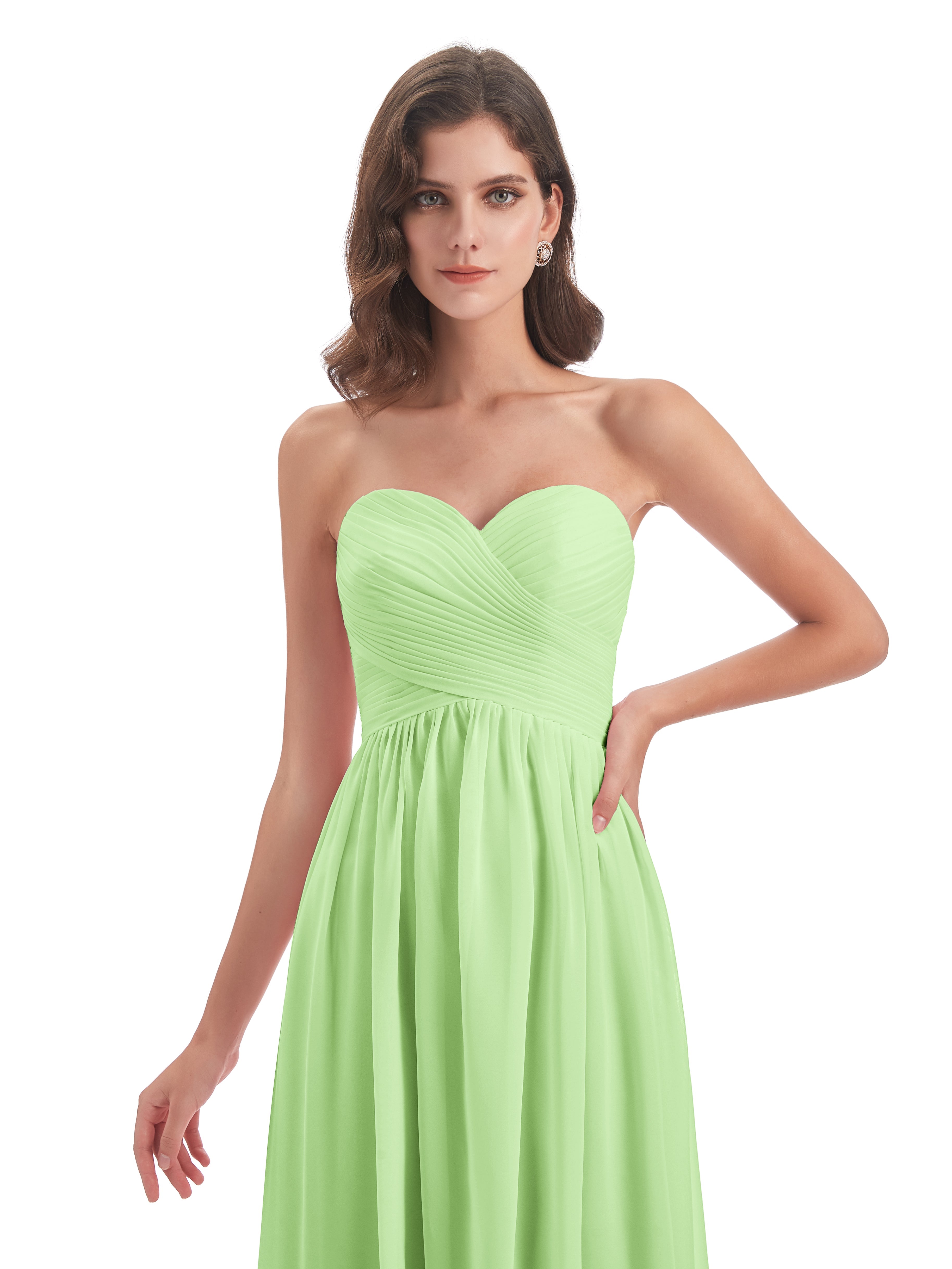 Demoiselle D'Honneur Vert Sauge Col Coeur Sans Manche Mousseline Robes Demoiselle D'Honneur