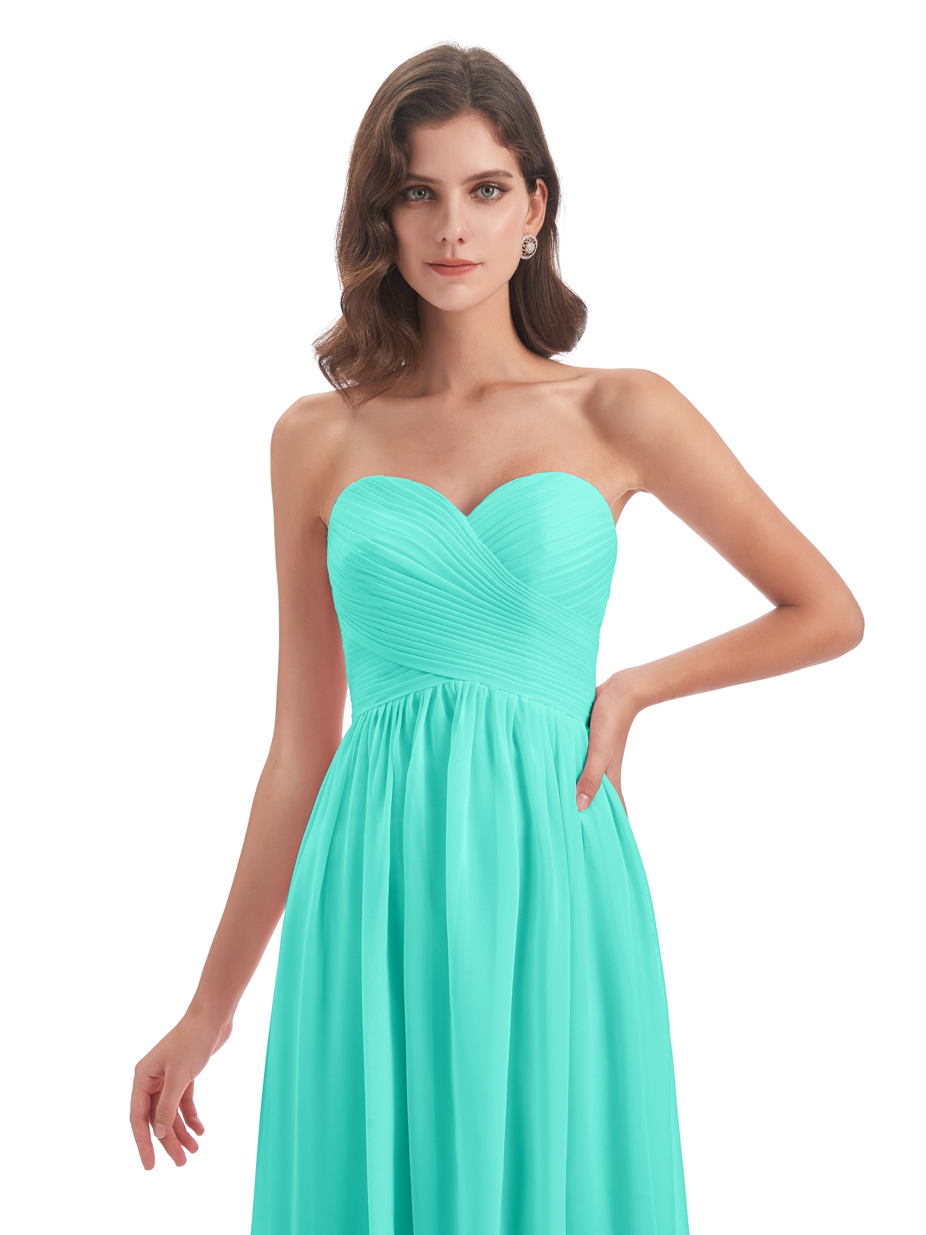 Robes De Demoiselle D'Honneur Spa Col Coeur Sans Manche Mousseline Robes Demoiselle D'Honneur
