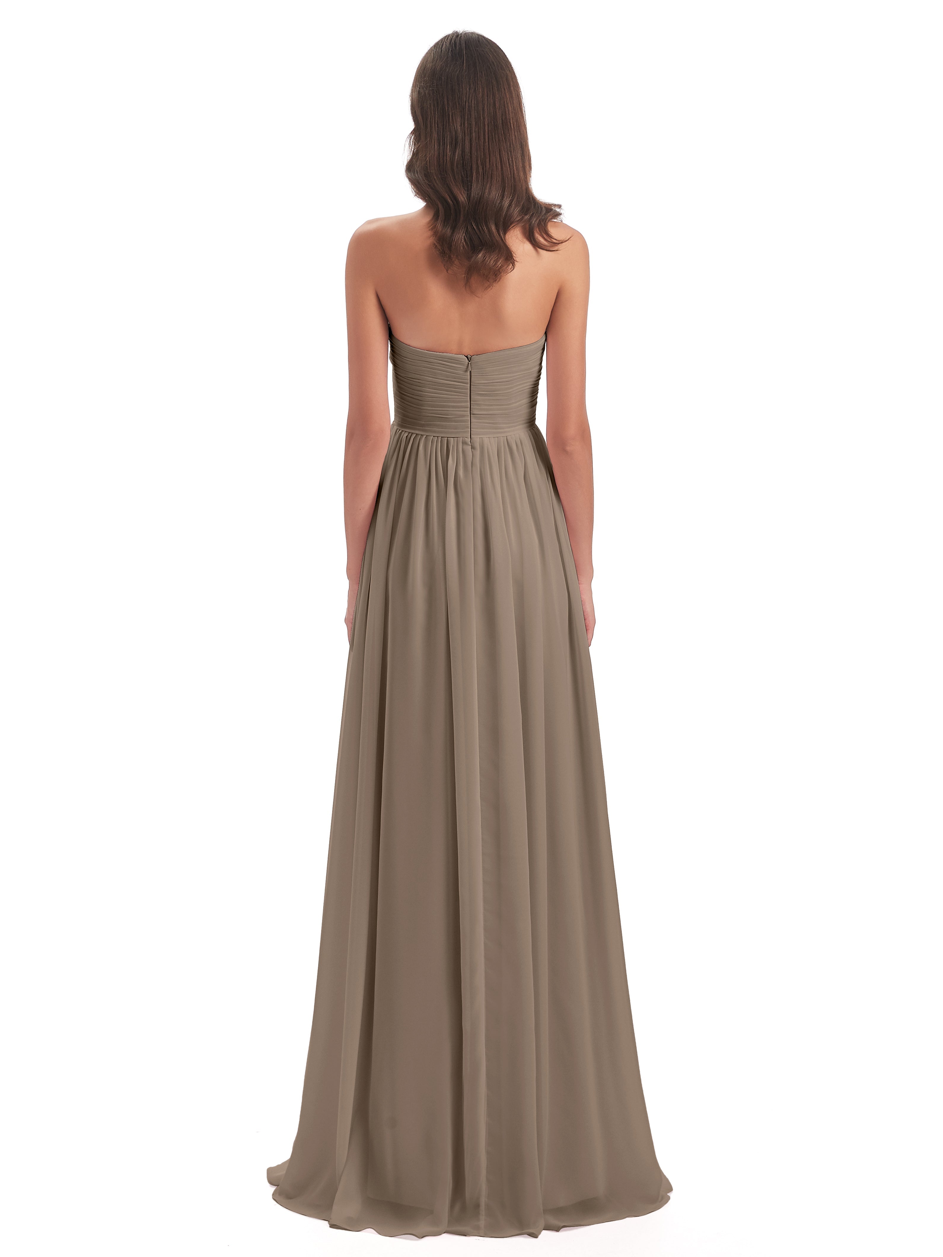 Couleur Taupe Robe Col Coeur Sans Manche Mousseline Robes Demoiselle D'Honneur