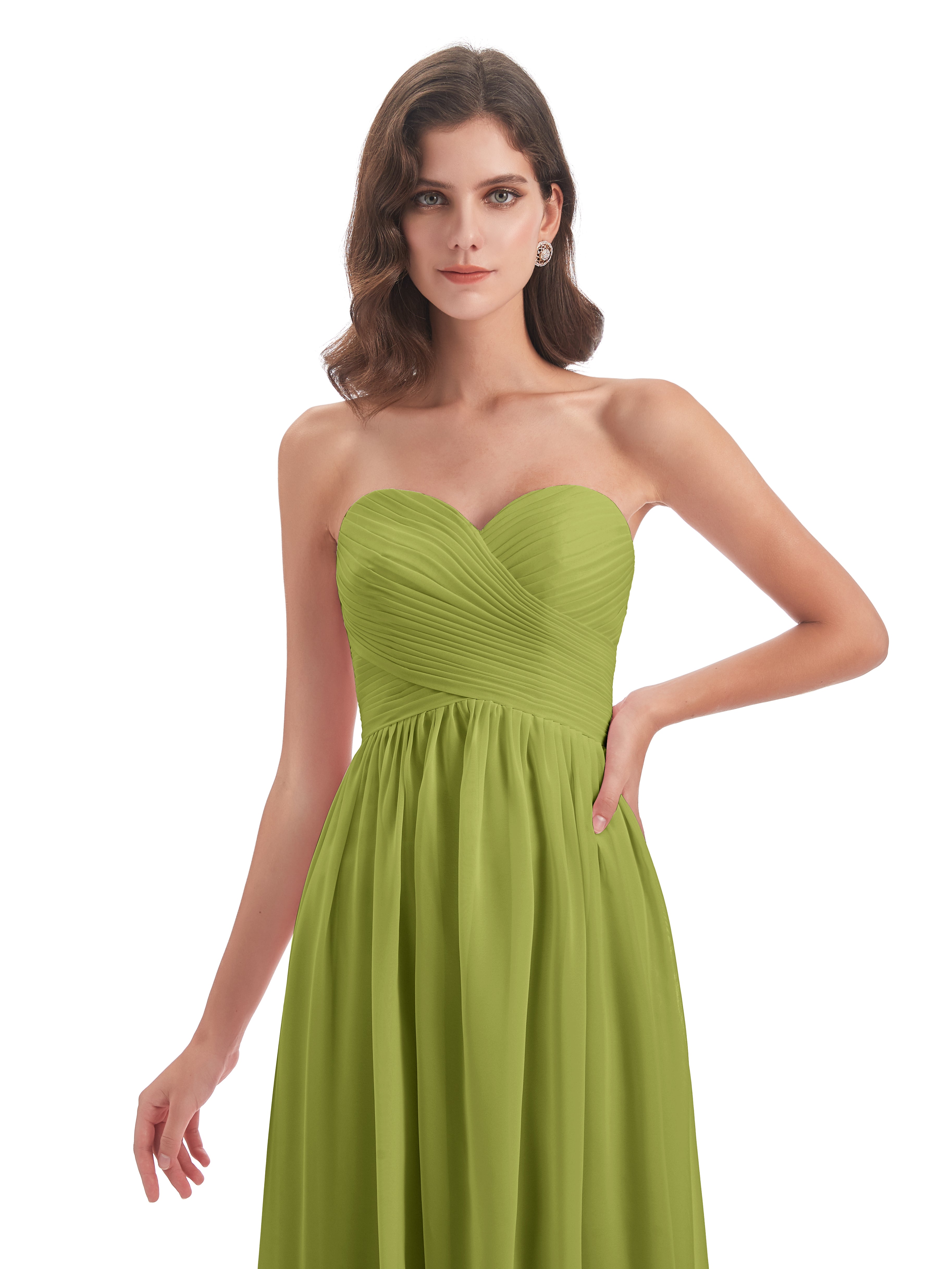 Robes De Demoiselle D'Honneur Trèfle Col Coeur Sans Manche Mousseline Robes Demoiselle D'Honneur