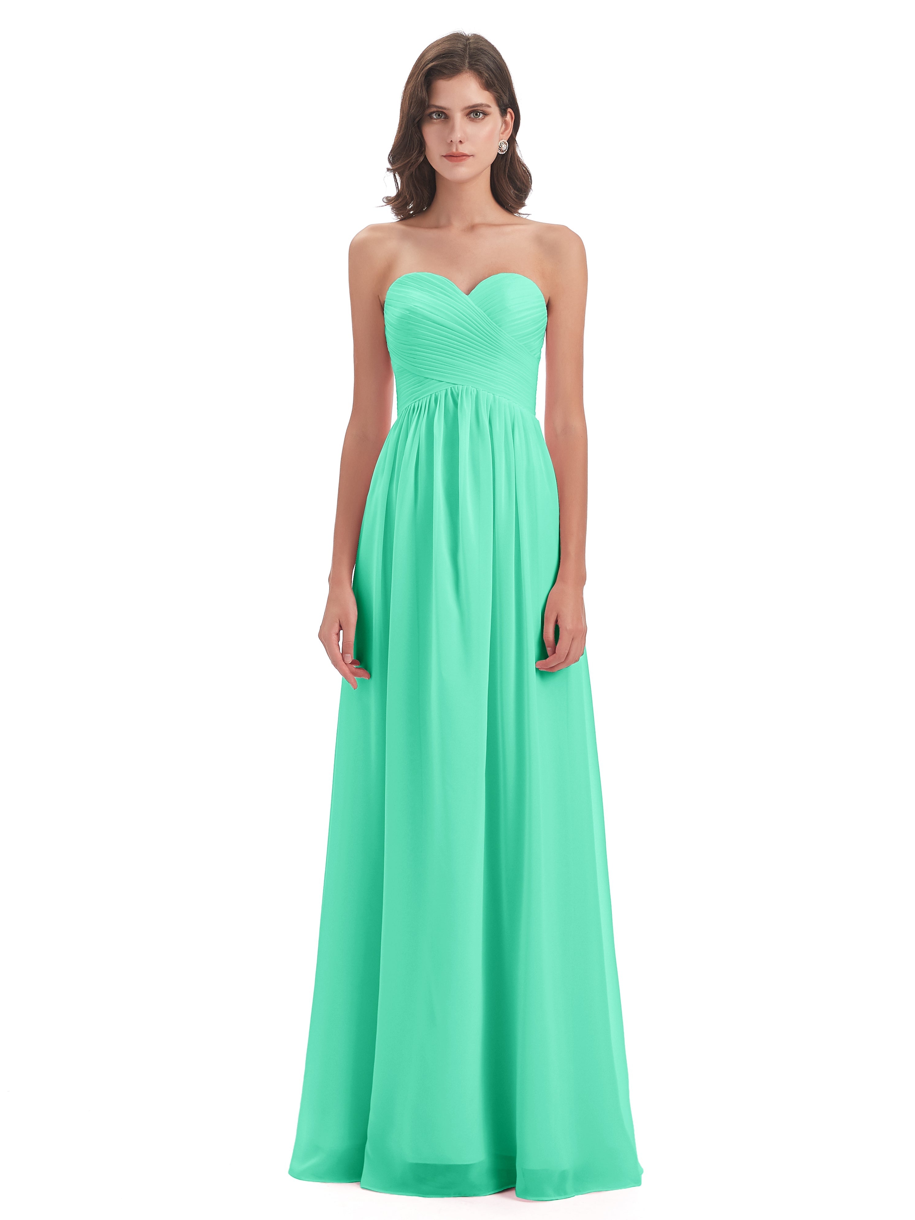 Demoiselle Dhonneur Robe Bleu Turquoise Col Coeur Sans Manche Mousseline Robes Demoiselle D'Honneur
