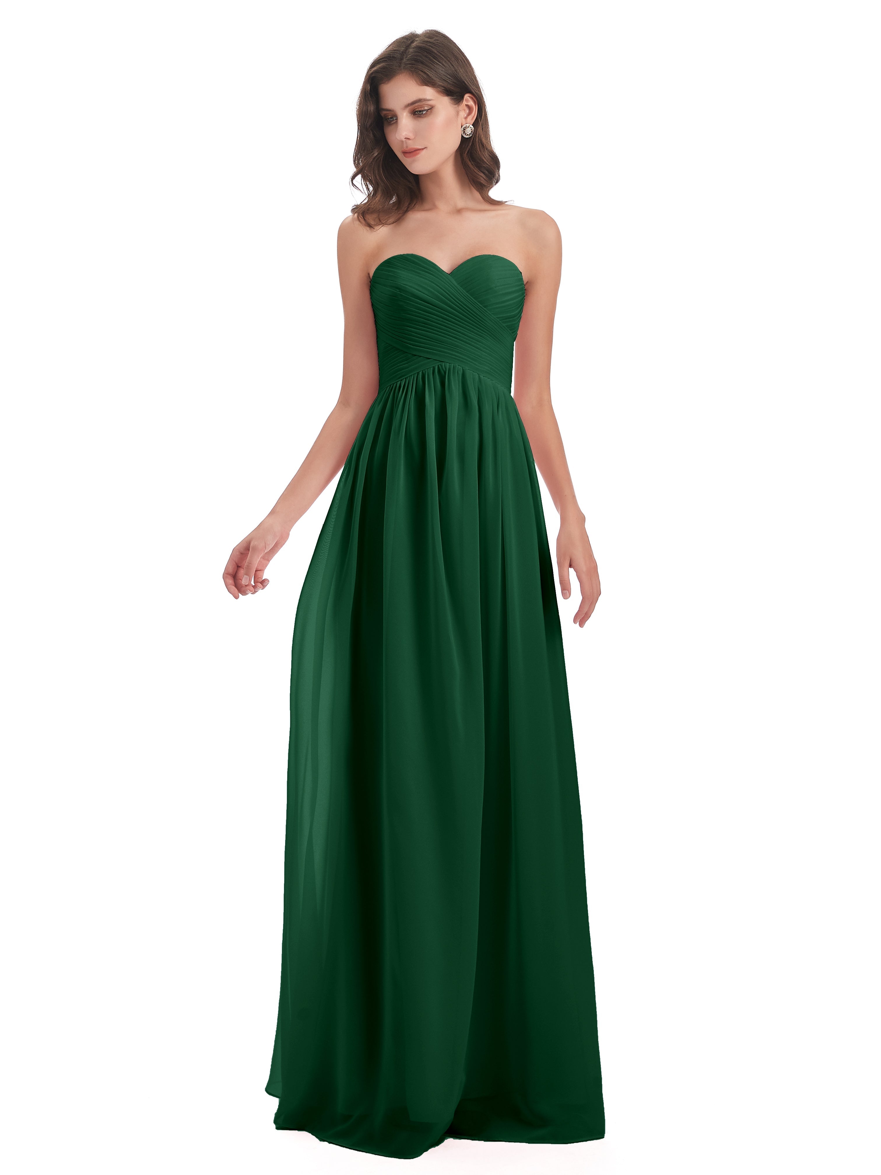 Robes De Demoiselle D'Honneur Vert Foncé Col Coeur Sans Manche Mousseline Robes Demoiselle D'Honneur