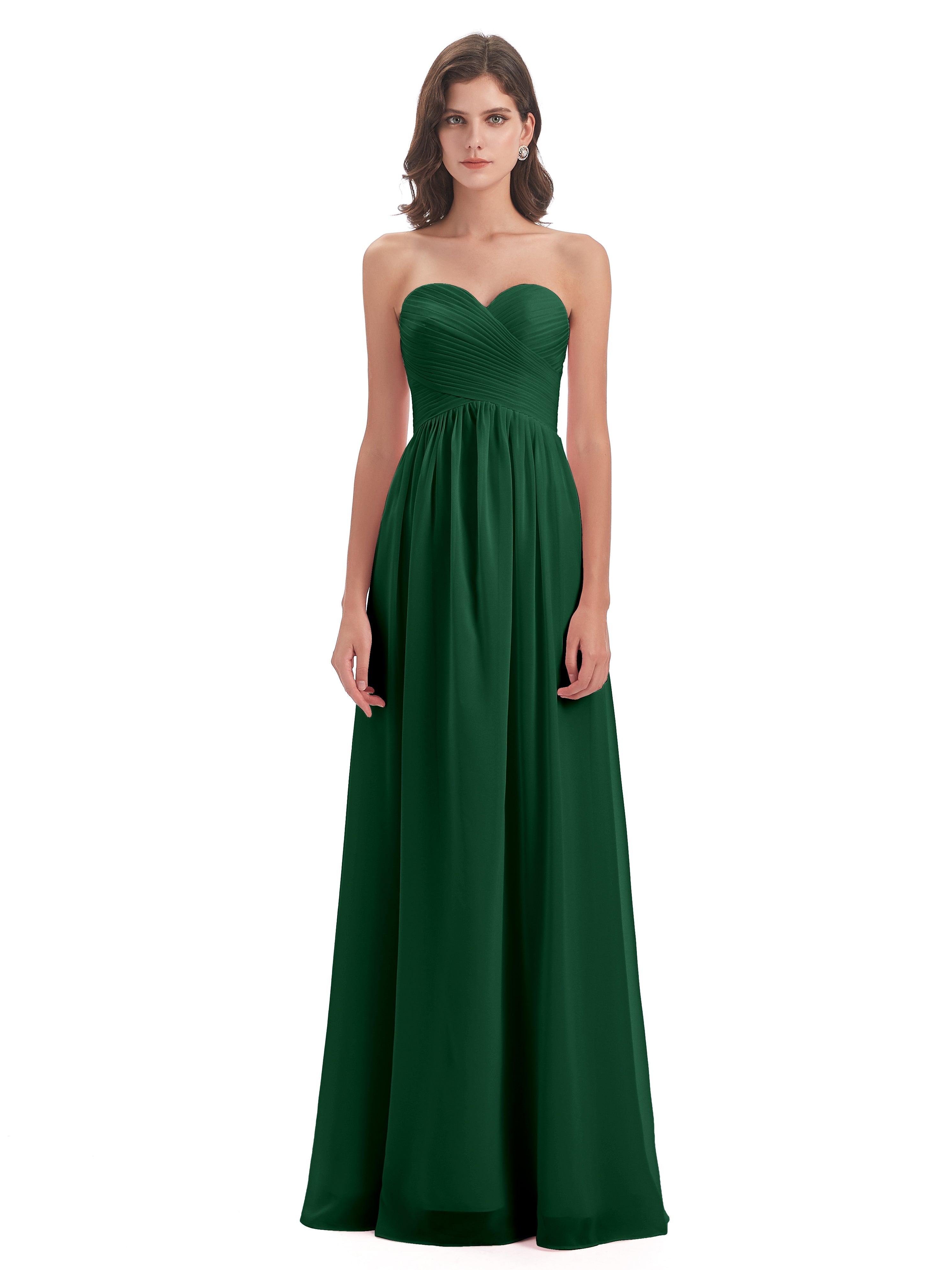 Robes De Demoiselle D'Honneur Vert Foncé Col Coeur Sans Manche Mousseline Robes Demoiselle D'Honneur