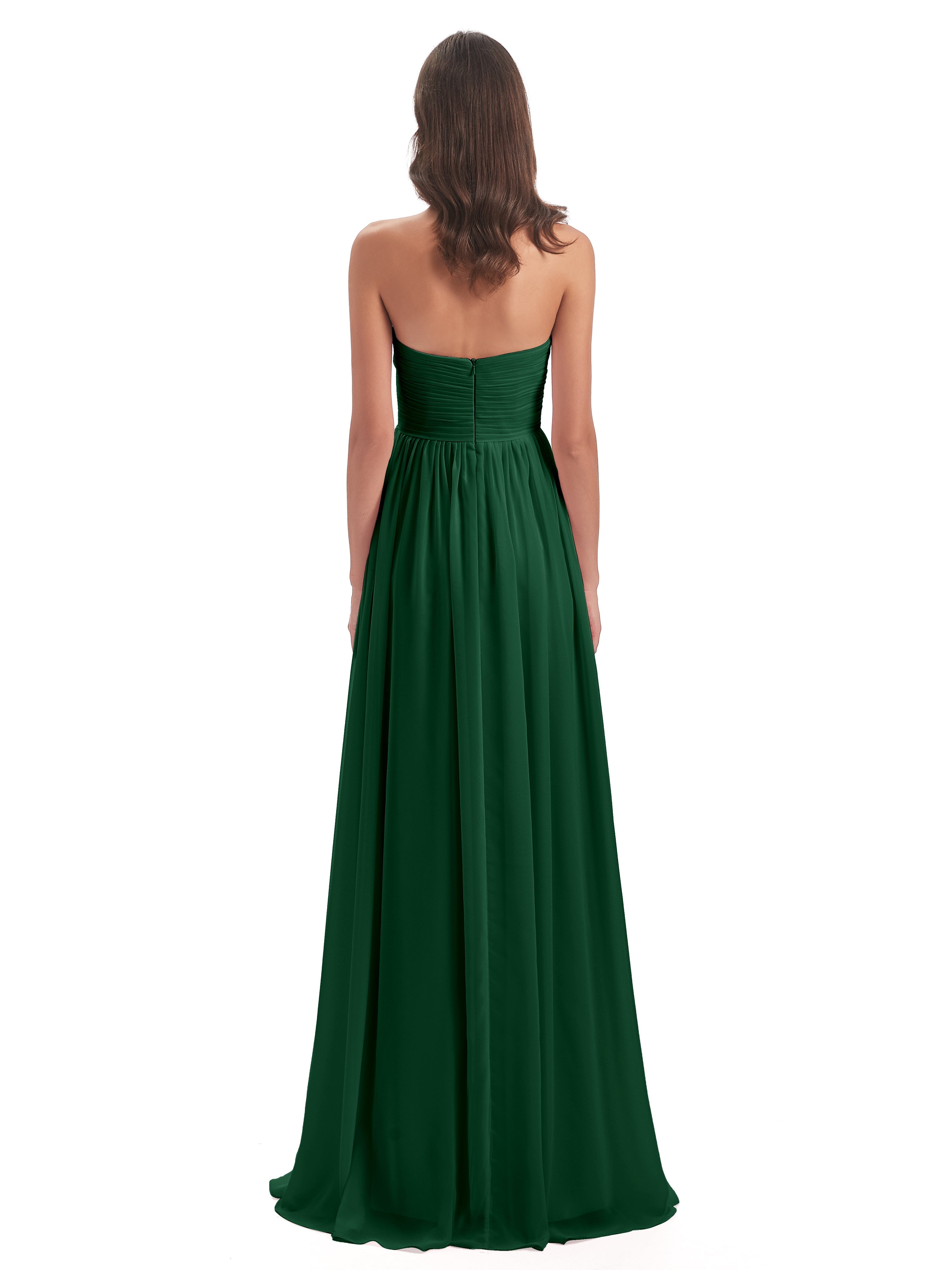 Robes De Demoiselle D'Honneur Vert Foncé Col Coeur Sans Manche Mousseline Robes Demoiselle D'Honneur
