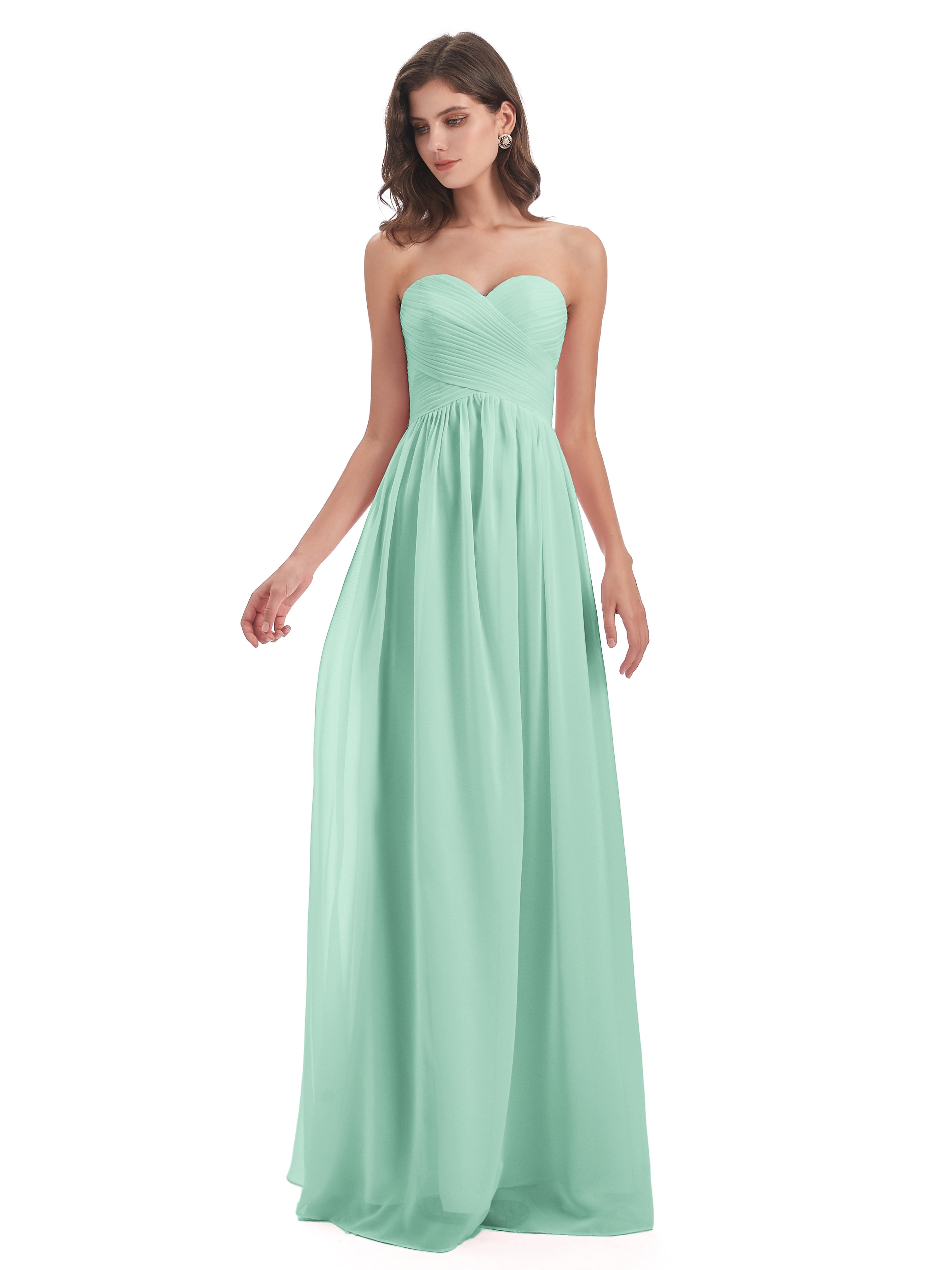 Robes De Demoiselle D'Honneur Vert Menthe Col Coeur Sans Manche Mousseline Robes Demoiselle D'Honneur
