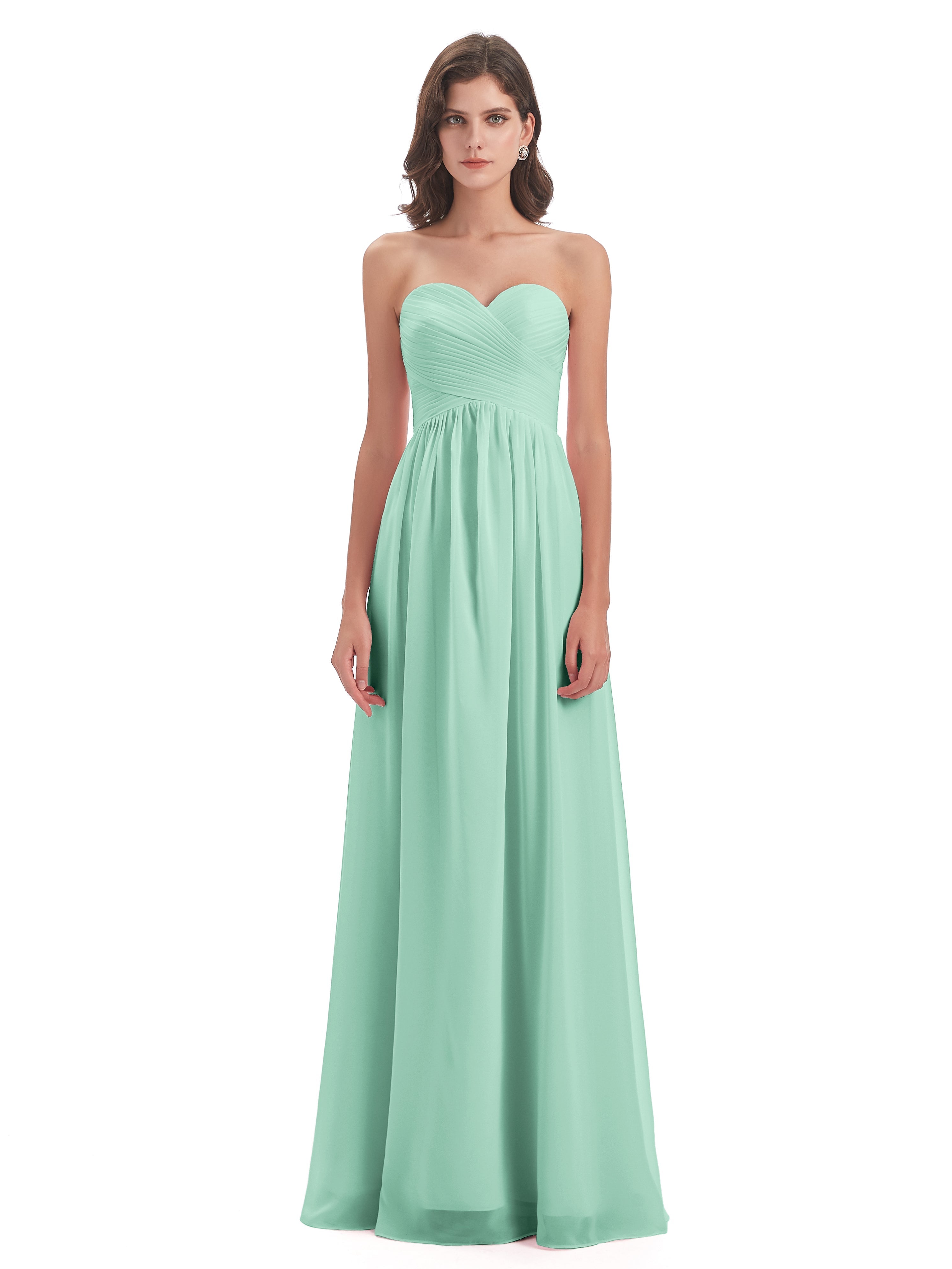 Robes De Demoiselle D'Honneur Vert Menthe Col Coeur Sans Manche Mousseline Robes Demoiselle D'Honneur