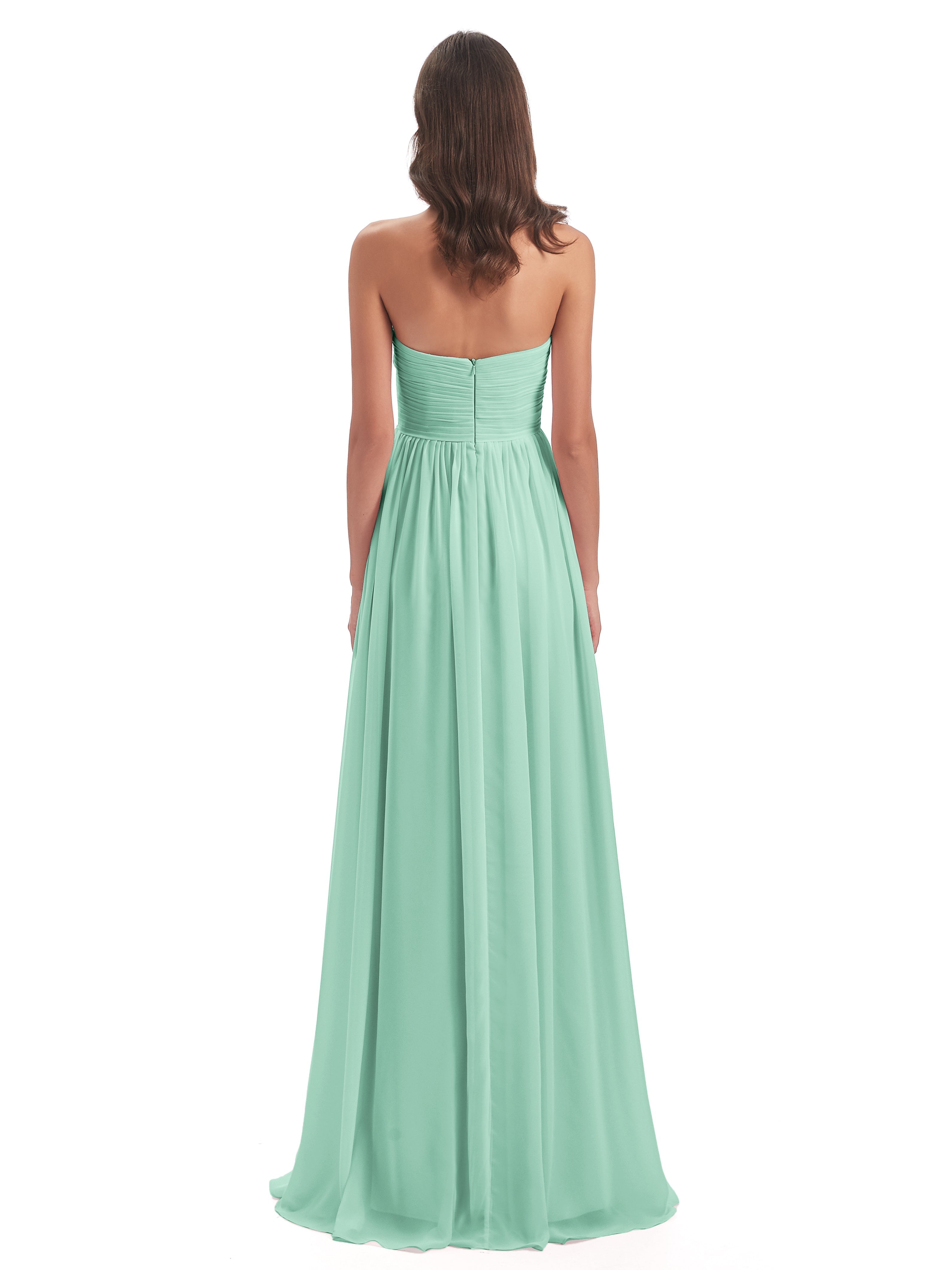 Robes De Demoiselle D'Honneur Vert Menthe Col Coeur Sans Manche Mousseline Robes Demoiselle D'Honneur