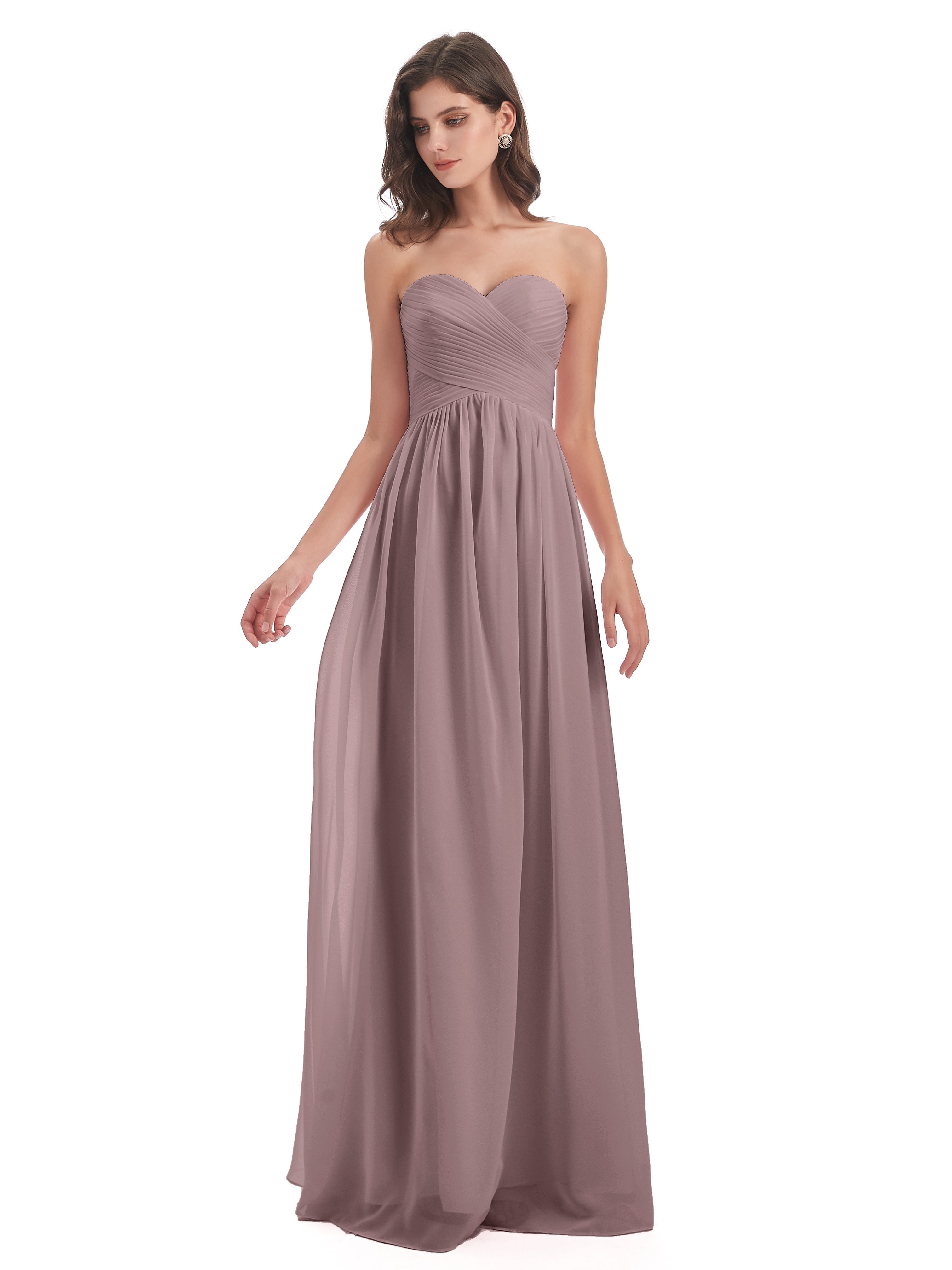 Robes De Demoiselle D'Honneur Vintage Mauve Col Coeur Sans Manche Mousseline Robes Demoiselle D'Honneur