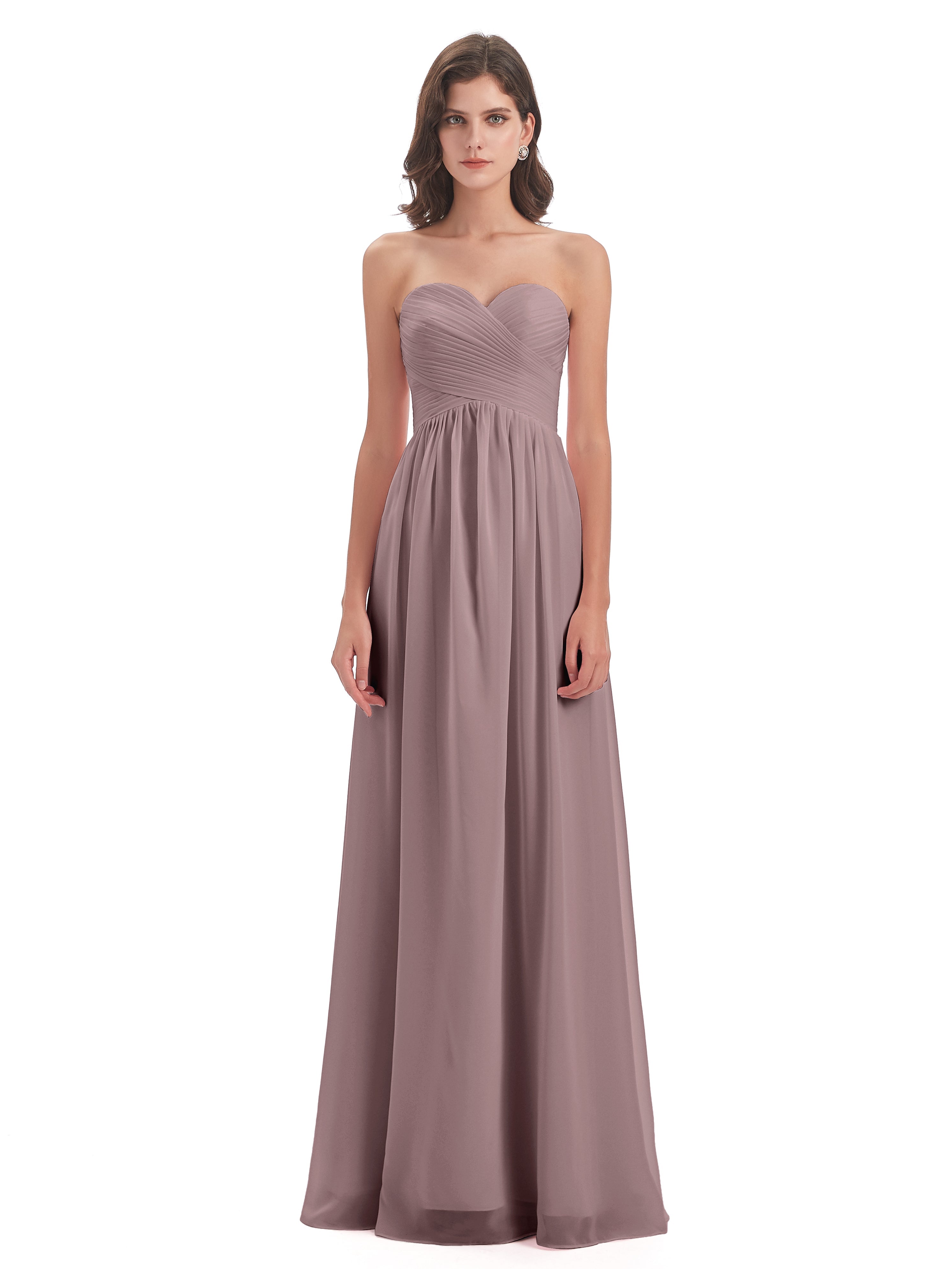 Robes De Demoiselle D'Honneur Vintage Mauve Col Coeur Sans Manche Mousseline Robes Demoiselle D'Honneur