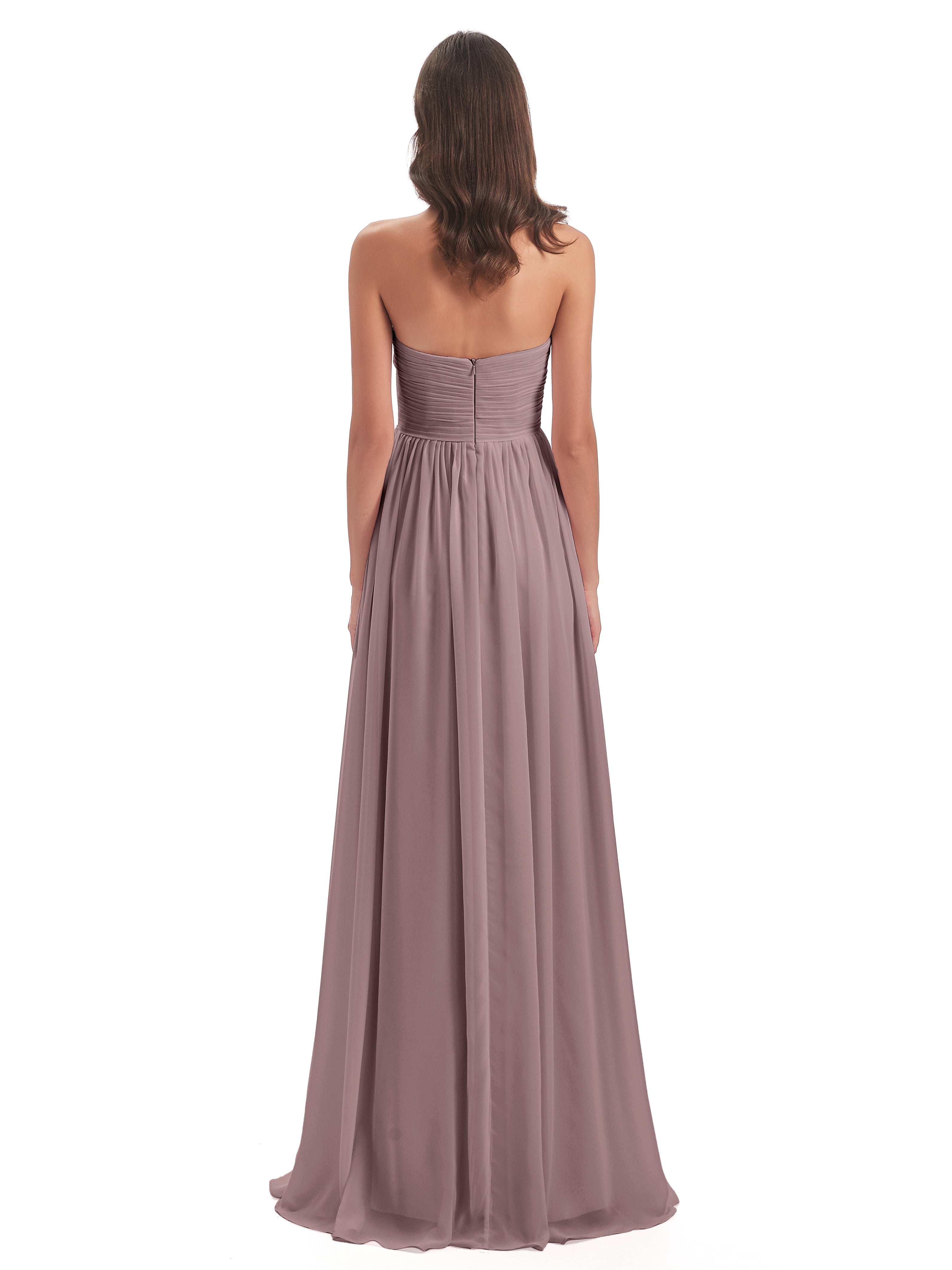 Robes De Demoiselle D'Honneur Vintage Mauve Col Coeur Sans Manche Mousseline Robes Demoiselle D'Honneur