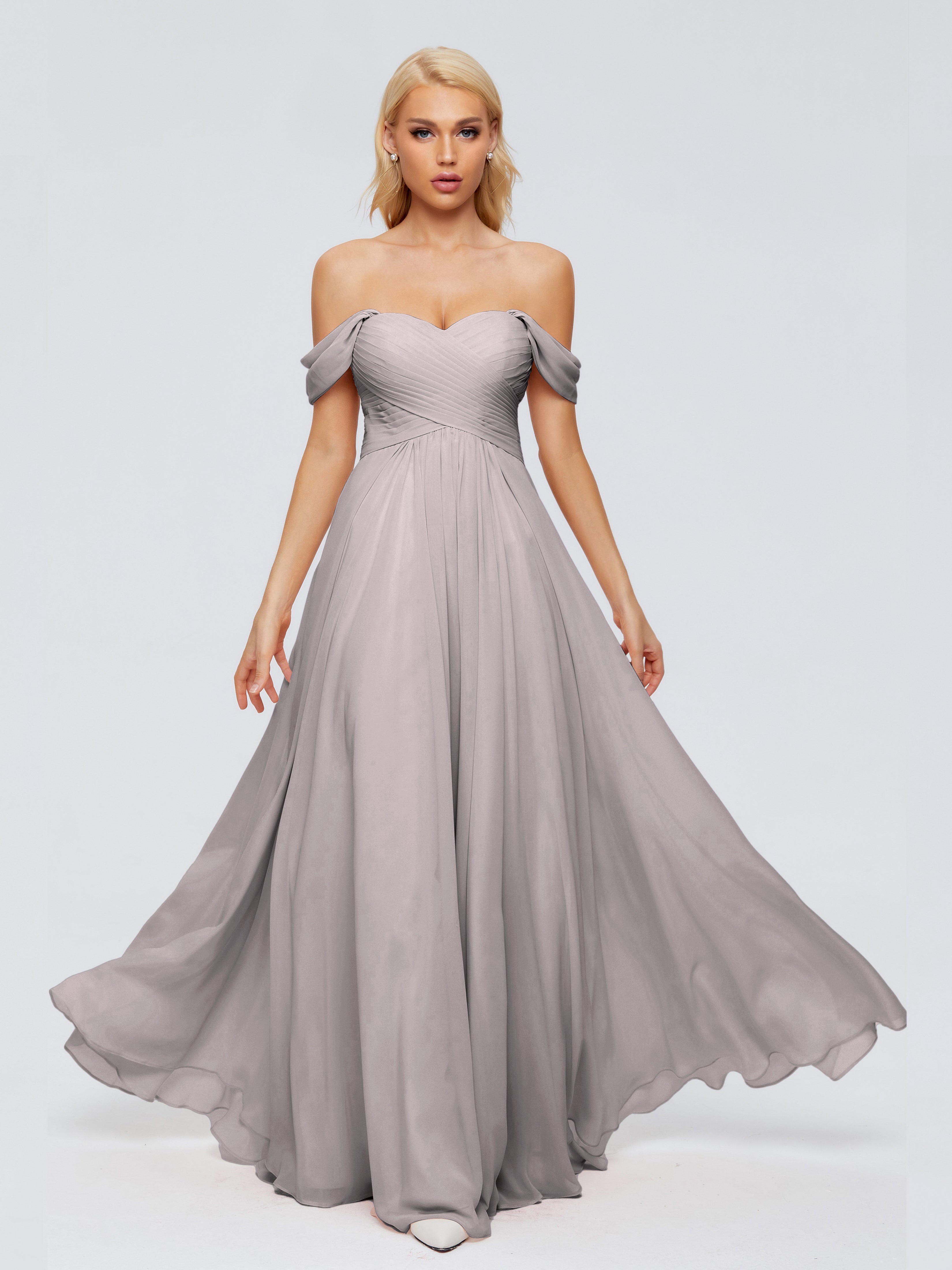 Robe Demoiselle D Honneur Argenté Trapèze Encolure Dégagée Mousseline Robes Demoiselle D'Honneur