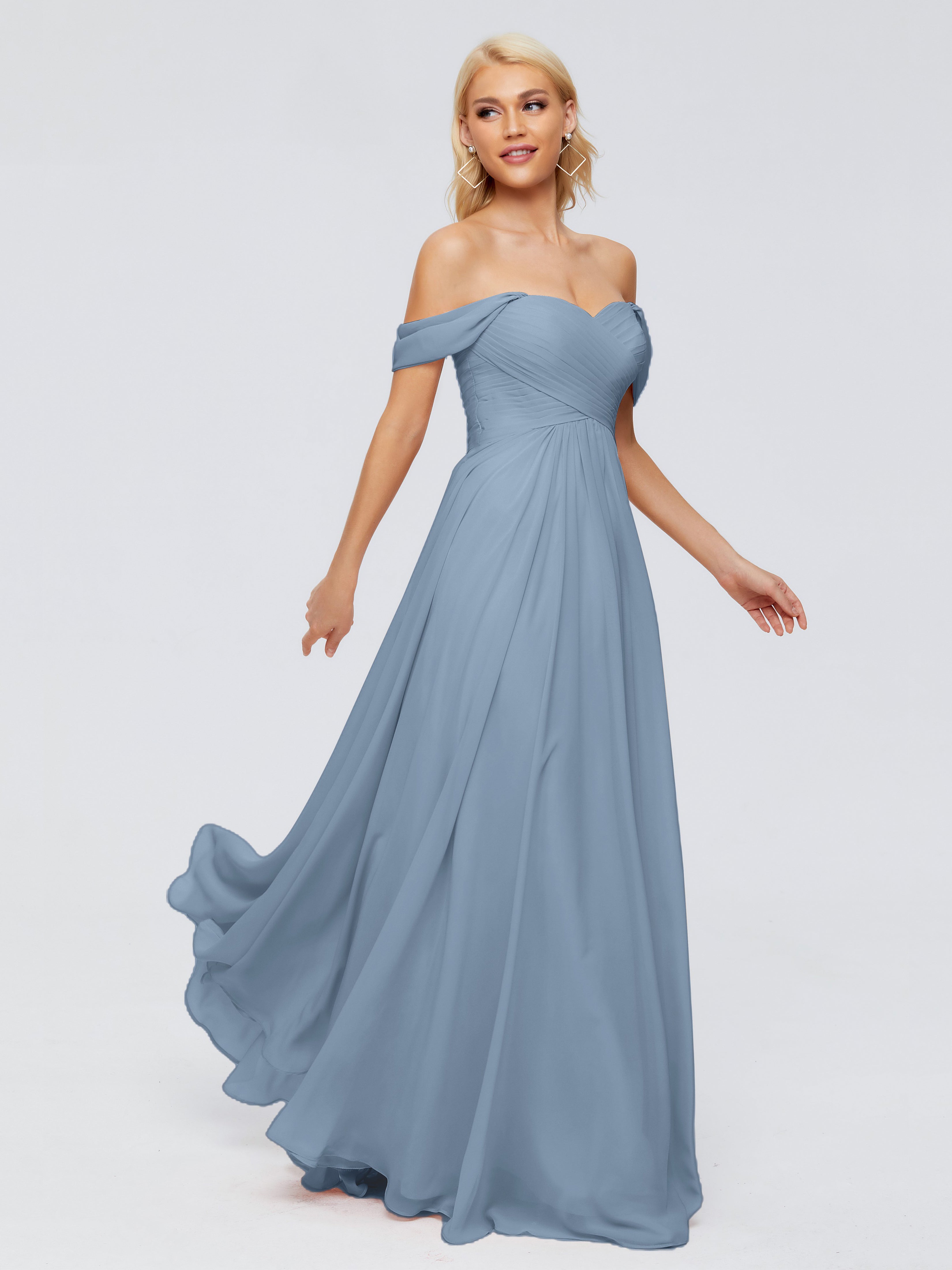 Robes De Demoiselle D'Honneur Bleu De Schiste Trapèze Encolure Dégagée Mousseline Robes Demoiselle D'Honneur