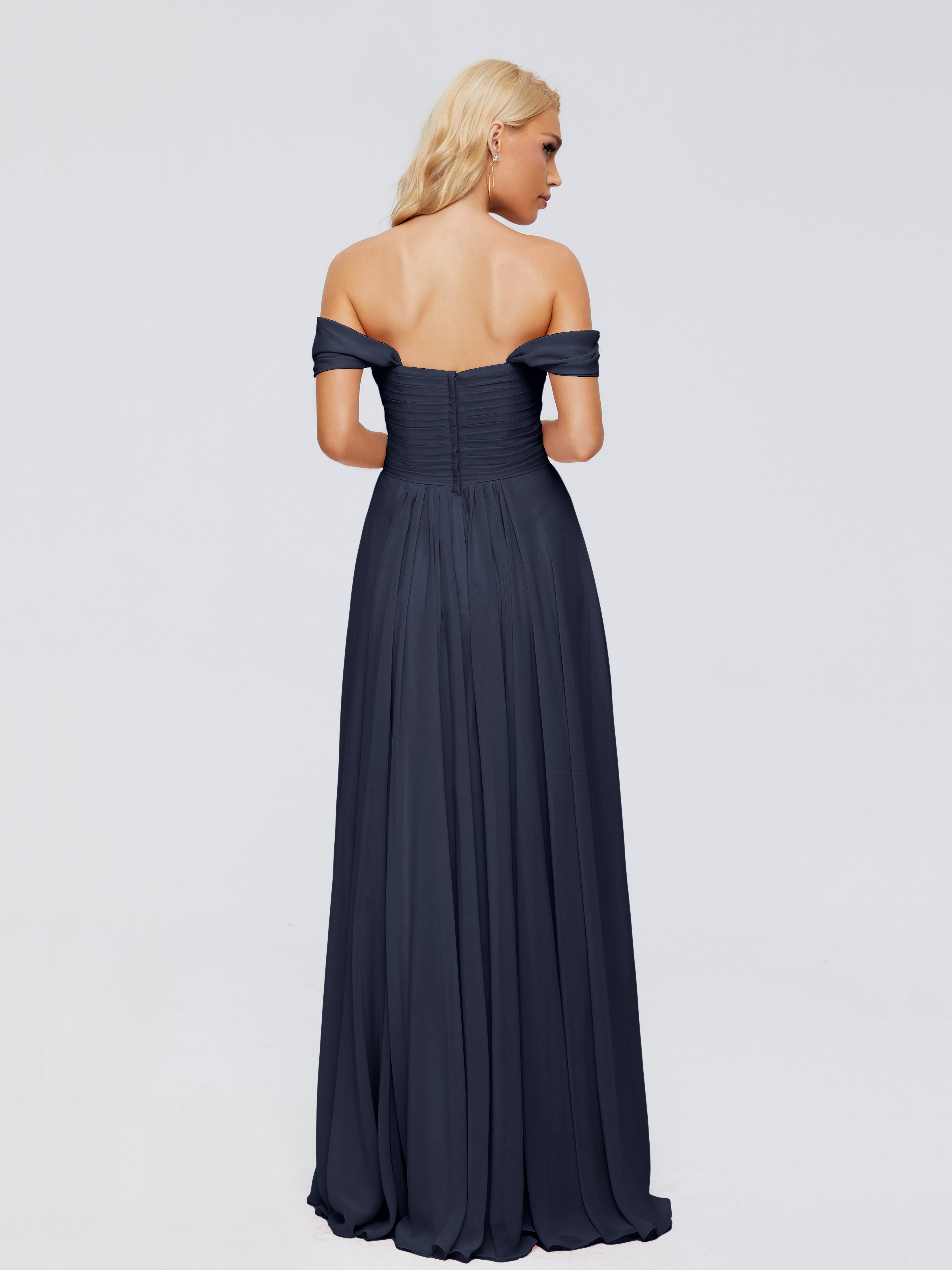 Robes De Demoiselle D'Honneur Bleu Marine Trapèze Encolure Dégagée Mousseline Robes Demoiselle D'Honneur