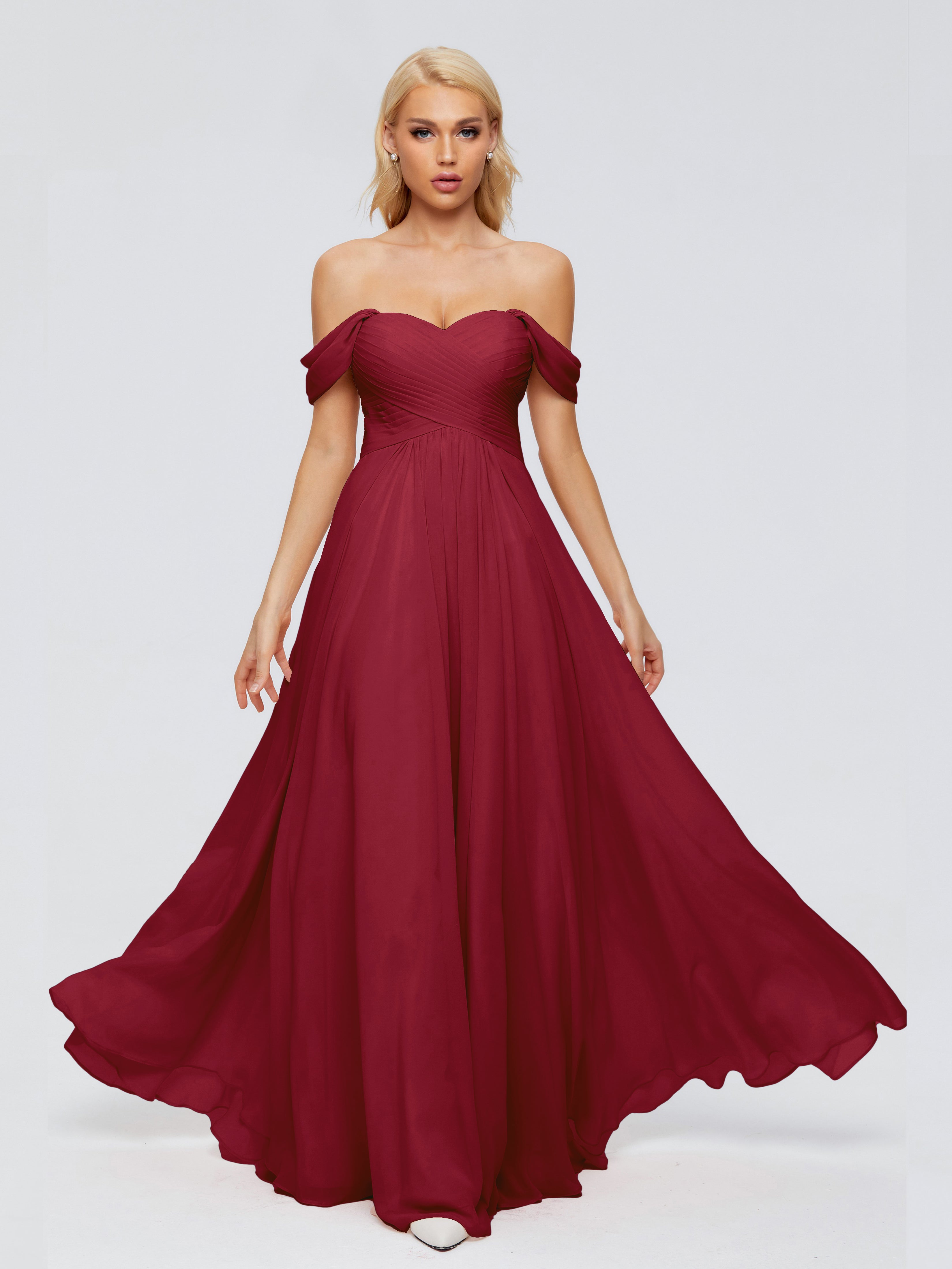Robes De Demoiselle D'Honneur Bordeaux À Moins De 100 $ Trapèze Encolure Dégagée Mousseline Robes Demoiselle D'Honneur