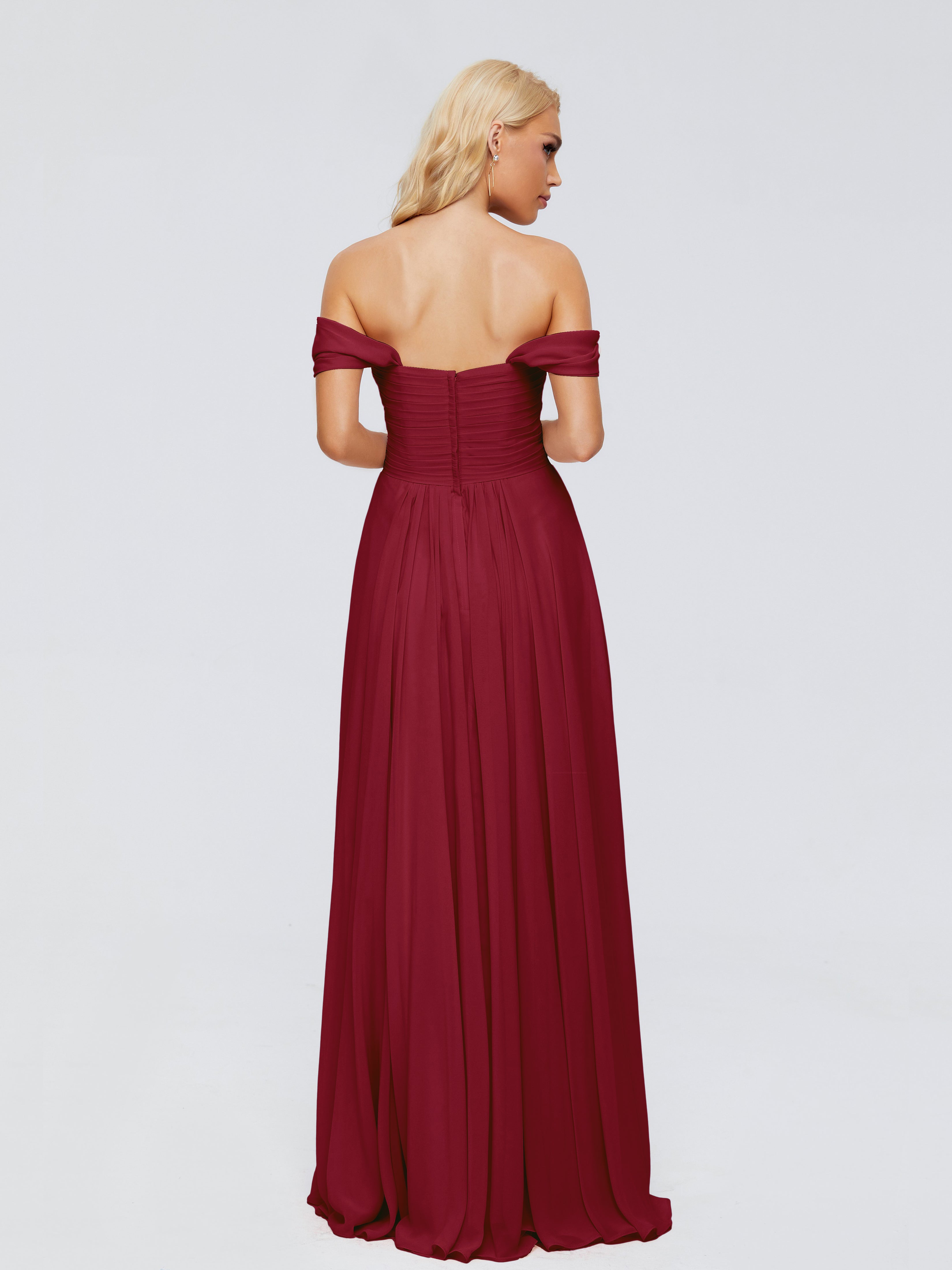 Robes De Demoiselle D'Honneur Bordeaux À Moins De 100 $ Trapèze Encolure Dégagée Mousseline Robes Demoiselle D'Honneur