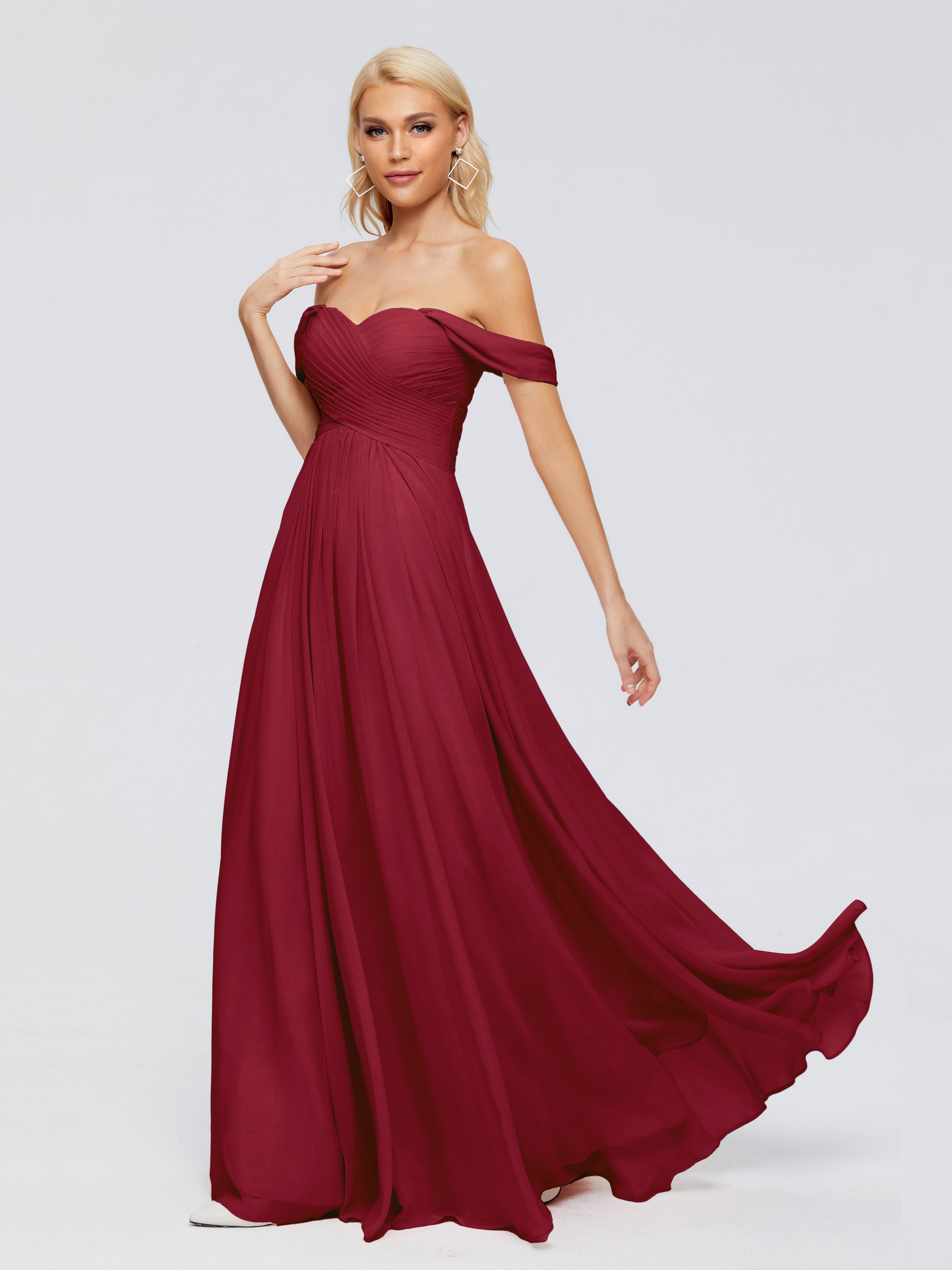 Robes De Demoiselle D'Honneur Bordeaux À Moins De 100 $ Trapèze Encolure Dégagée Mousseline Robes Demoiselle D'Honneur