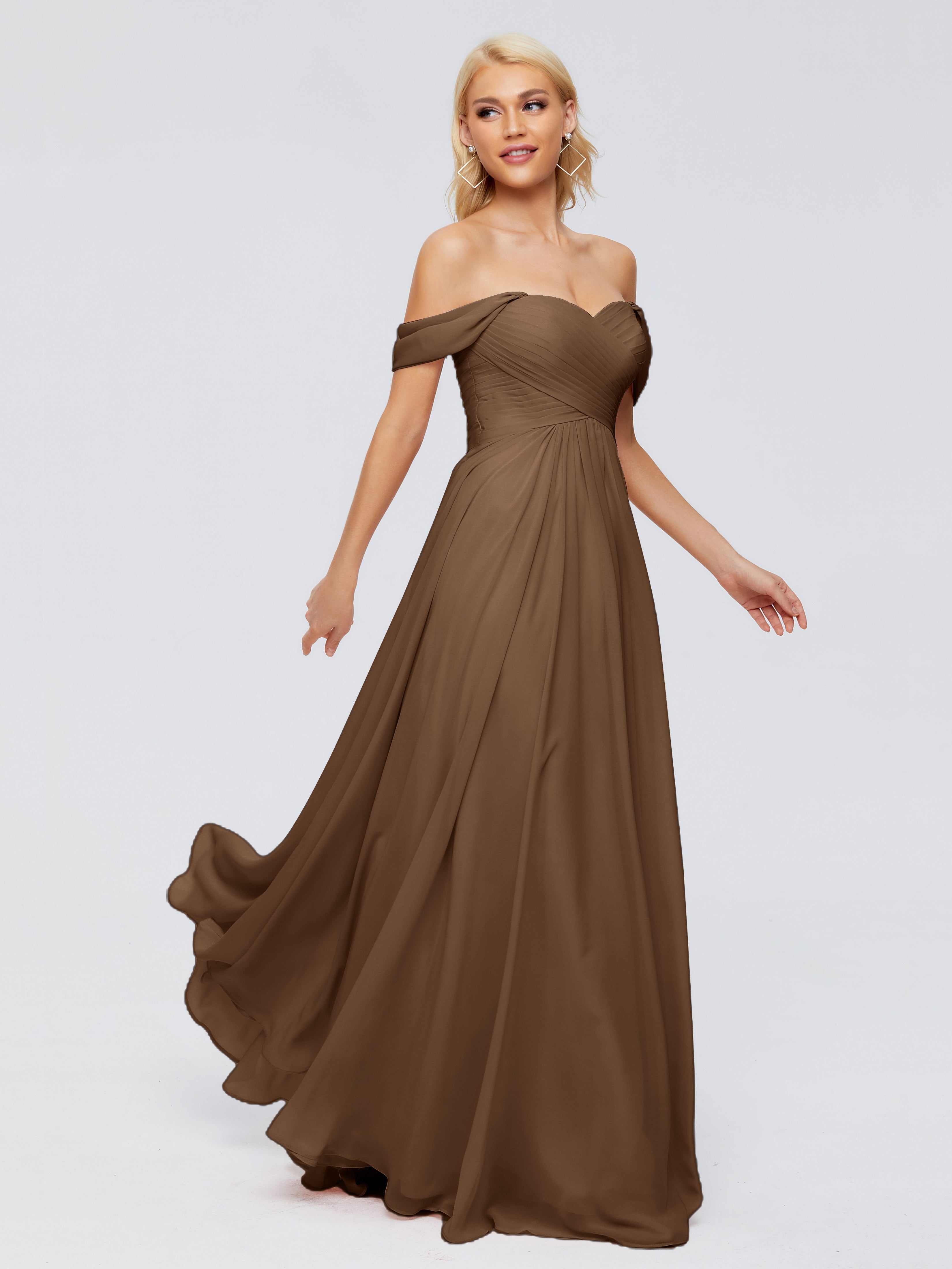 Robe Demoiselle D Honneur Brun Trapèze Encolure Dégagée Mousseline Robes Demoiselle D'Honneur
