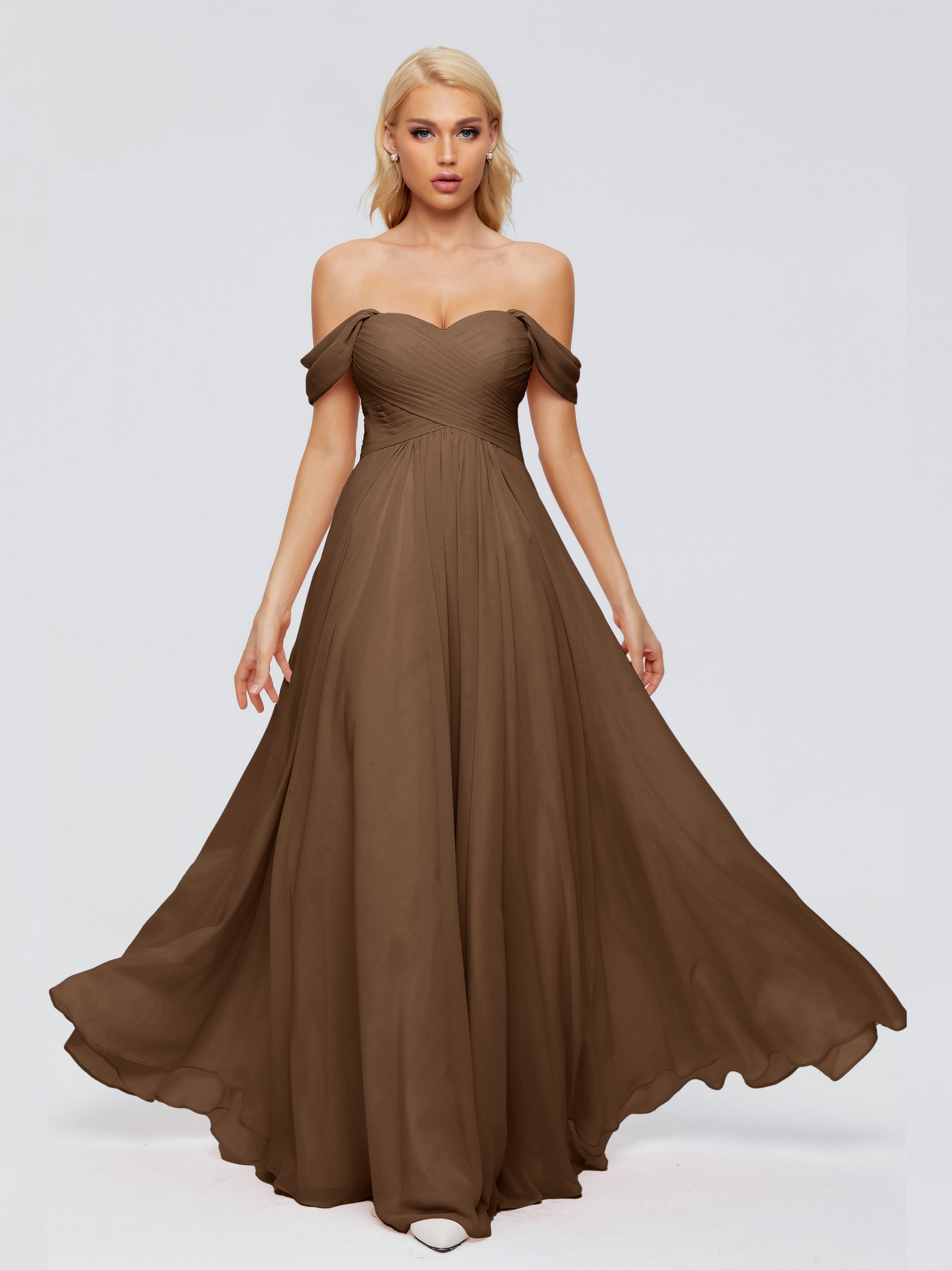Robe Demoiselle D Honneur Brun Trapèze Encolure Dégagée Mousseline Robes Demoiselle D'Honneur