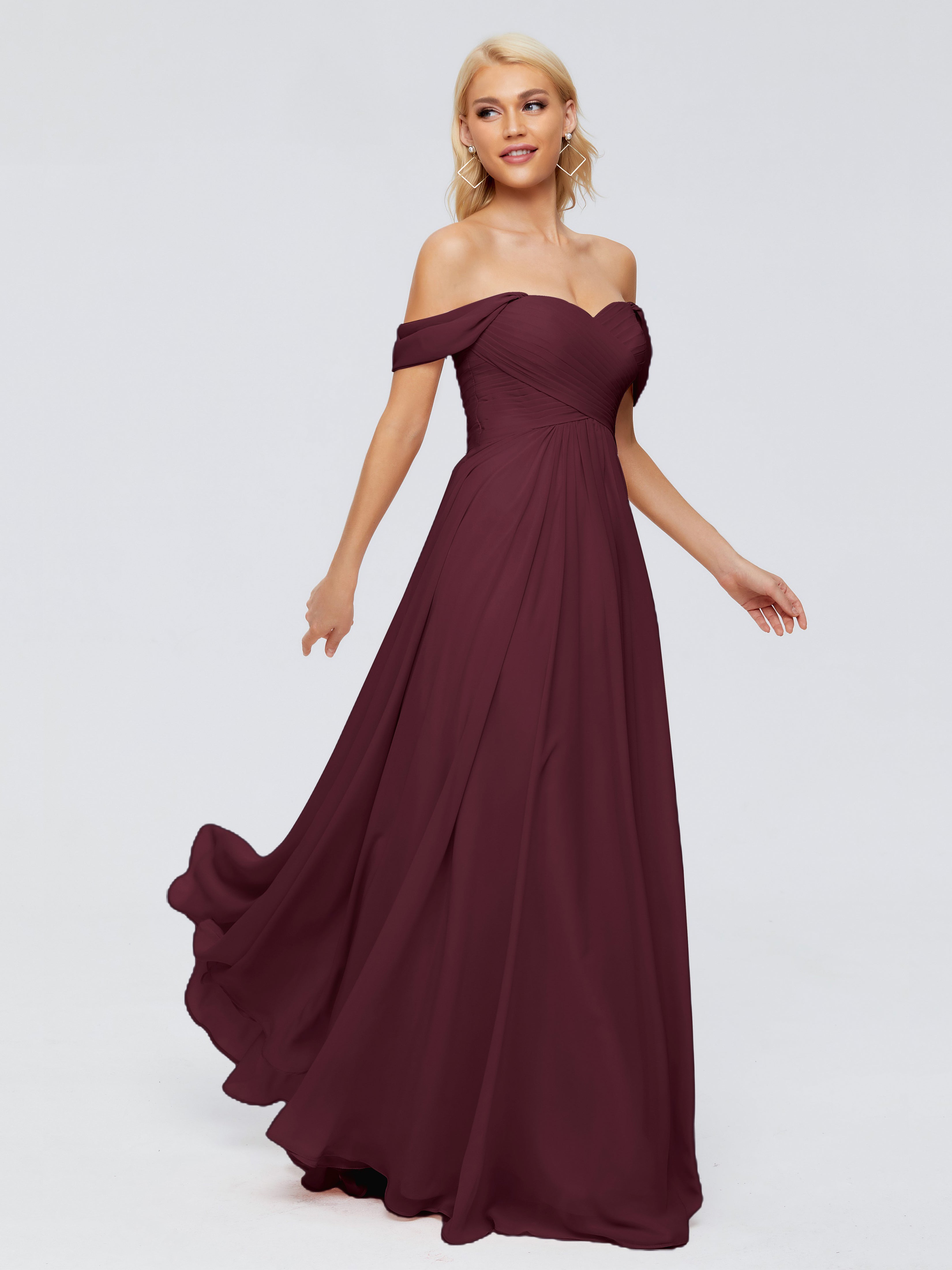 Robes De Demoiselle D'Honneur Cabernet Trapèze Encolure Dégagée Mousseline Robes Demoiselle D'Honneur