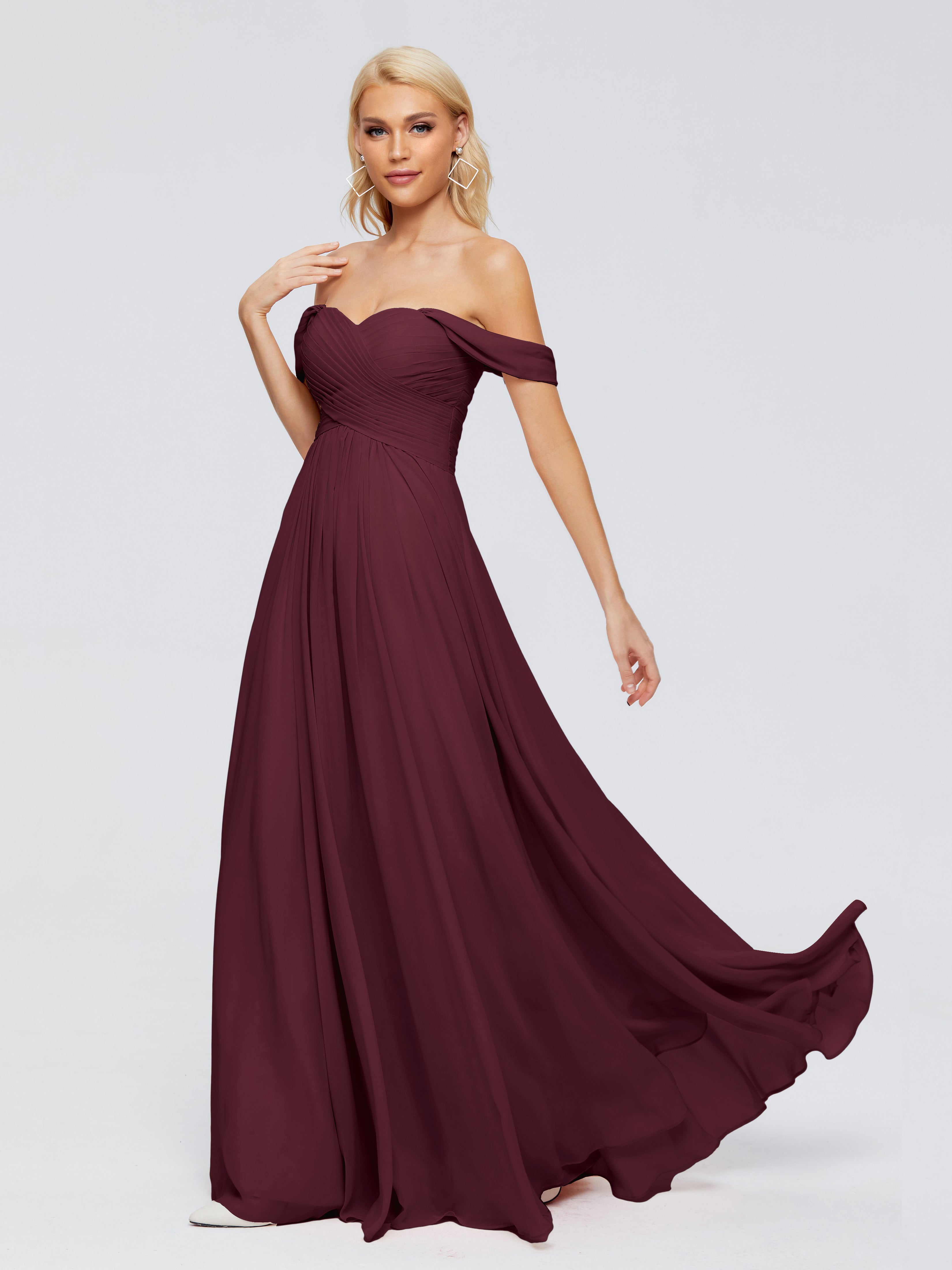 Robes De Demoiselle D'Honneur Cabernet Trapèze Encolure Dégagée Mousseline Robes Demoiselle D'Honneur