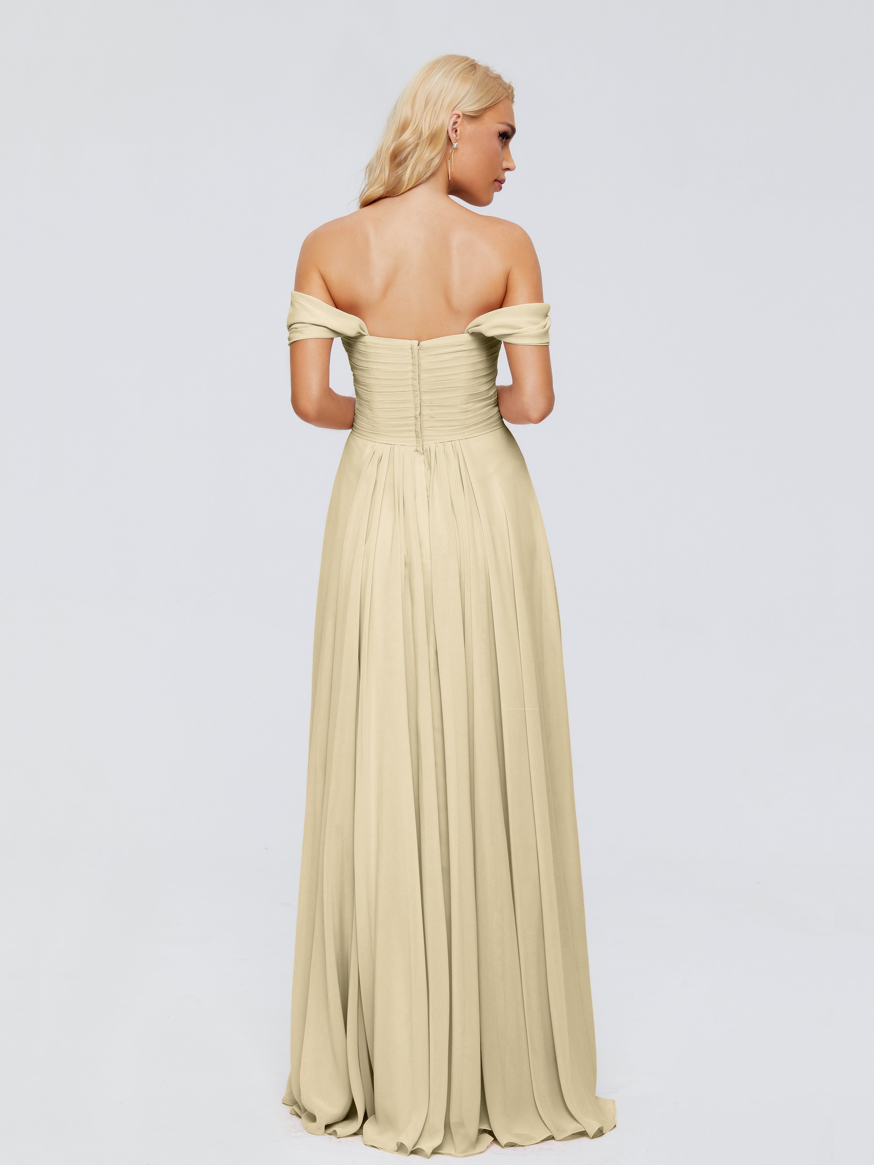 Robe Couleur Champagne Demoiselle D Honneur Trapèze Encolure Dégagée Mousseline Robes Demoiselle D'Honneur