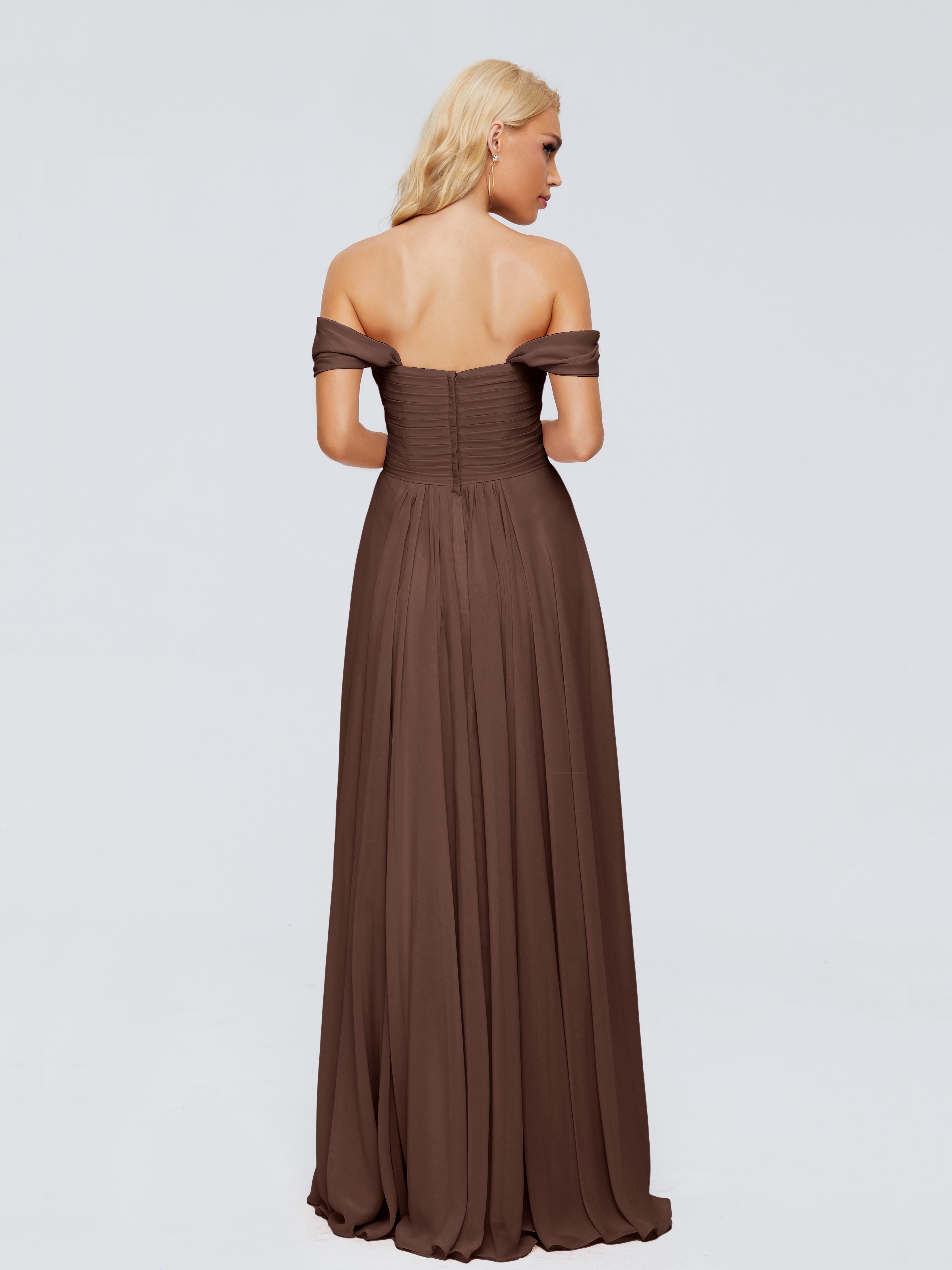 Robe De Demoiselle D Honneur Chocolat Trapèze Encolure Dégagée Mousseline Robes Demoiselle D'Honneur
