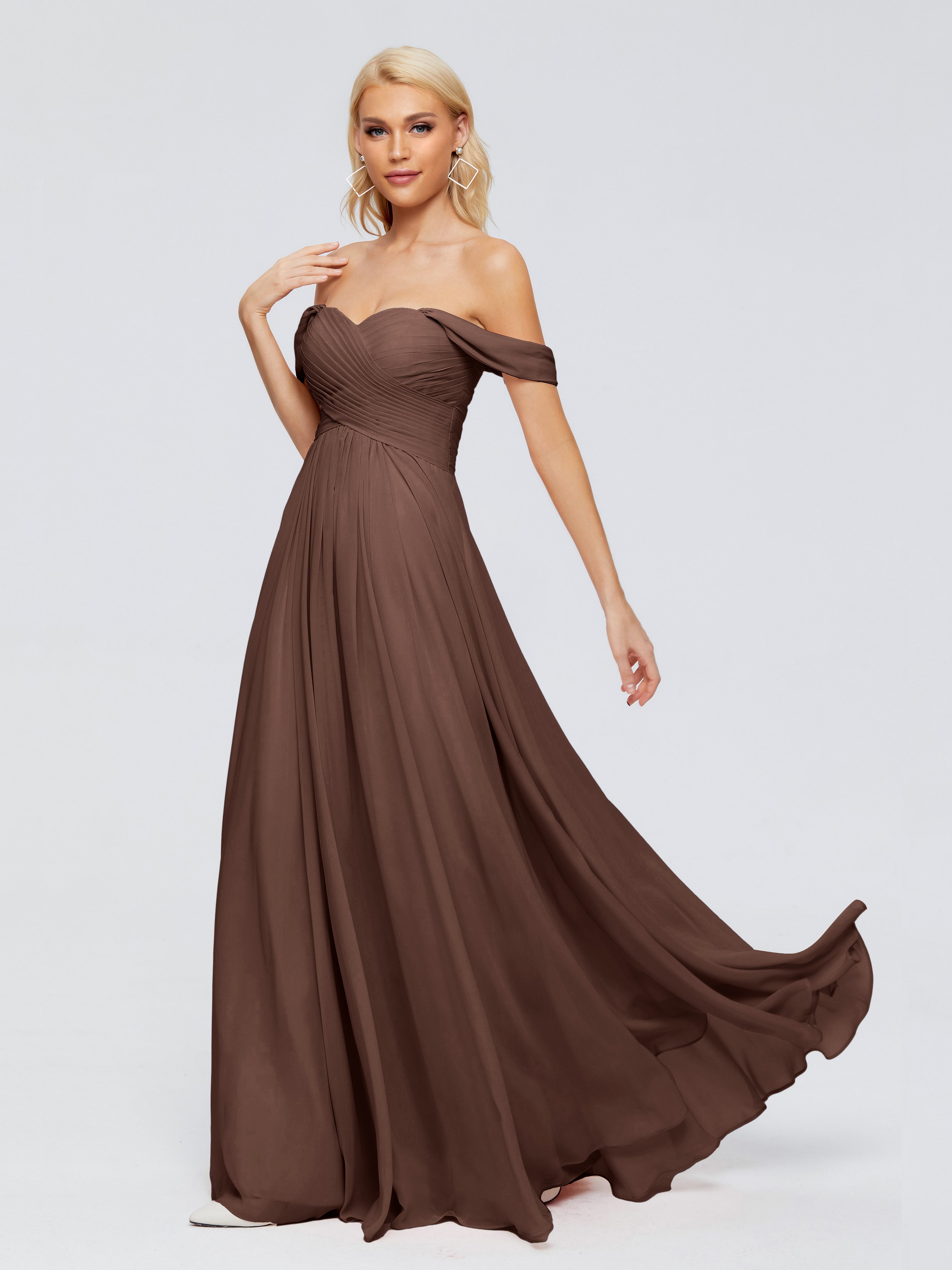 Robe De Demoiselle D Honneur Chocolat Trapèze Encolure Dégagée Mousseline Robes Demoiselle D'Honneur