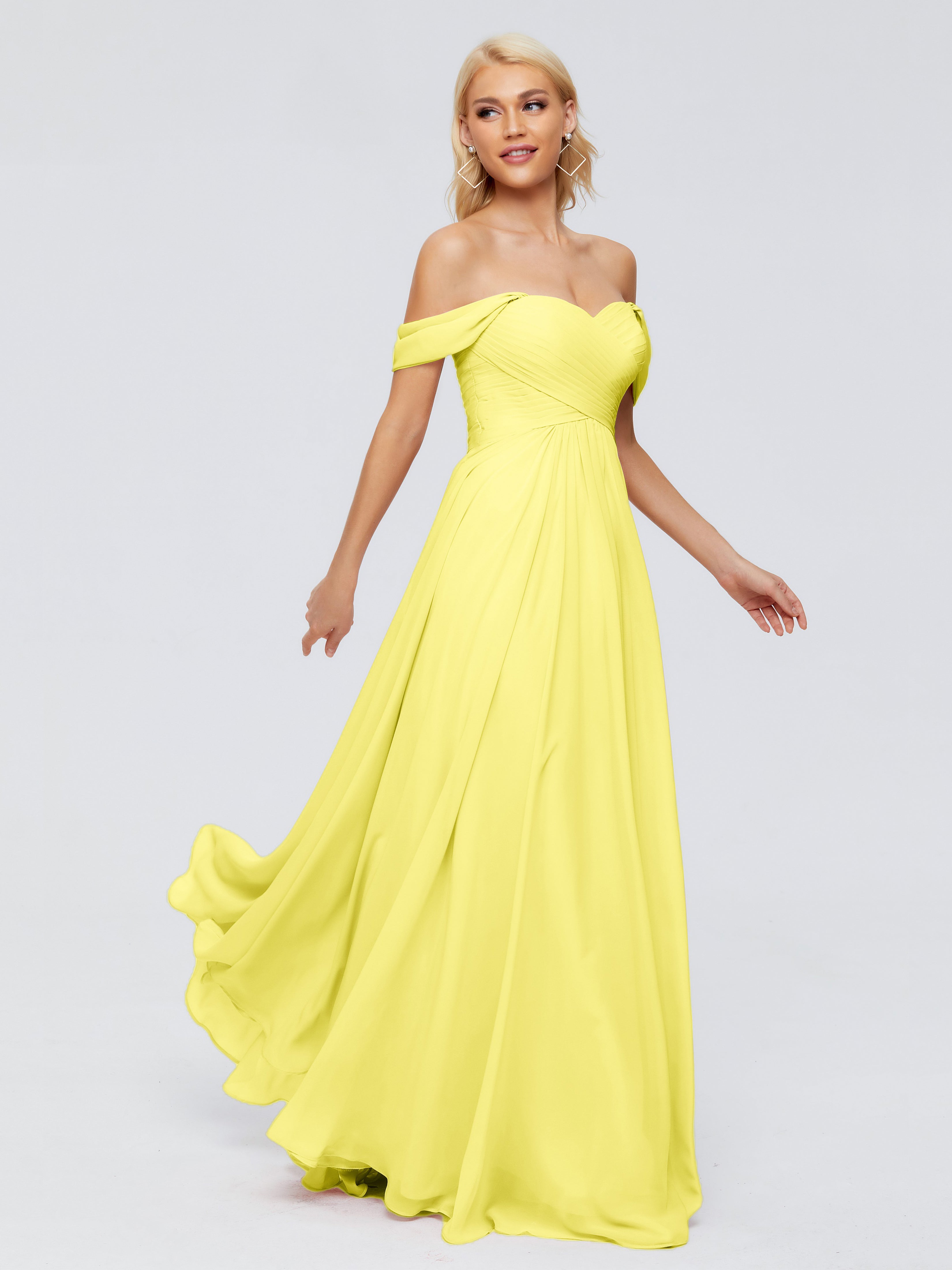 Robes De Demoiselle D'Honneur Citron Trapèze Encolure Dégagée Mousseline Robes Demoiselle D'Honneur