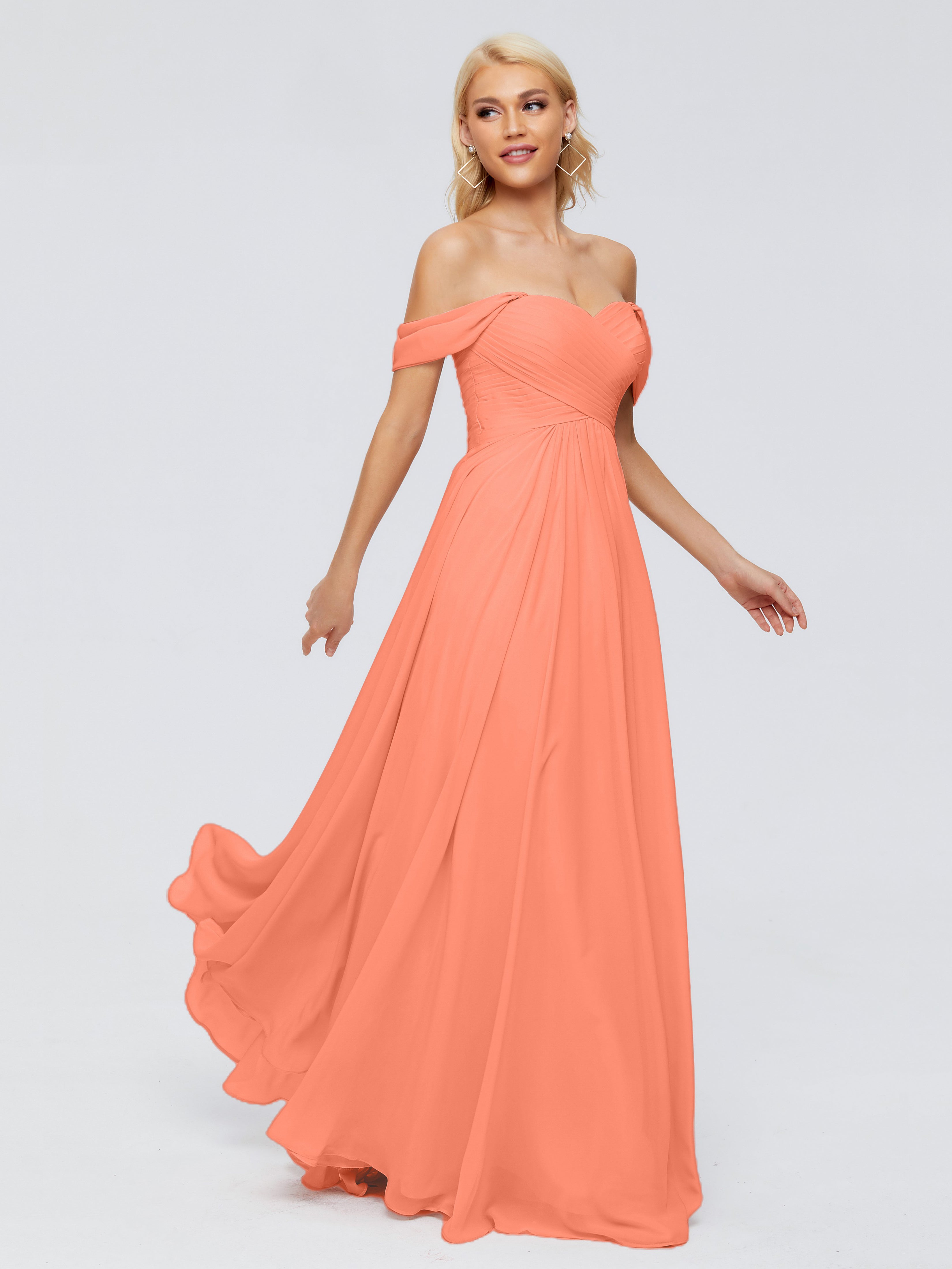 Robes De Demoiselle D'Honneur Coucher De Soleil Trapèze Encolure Dégagée Mousseline Robes Demoiselle D'Honneur
