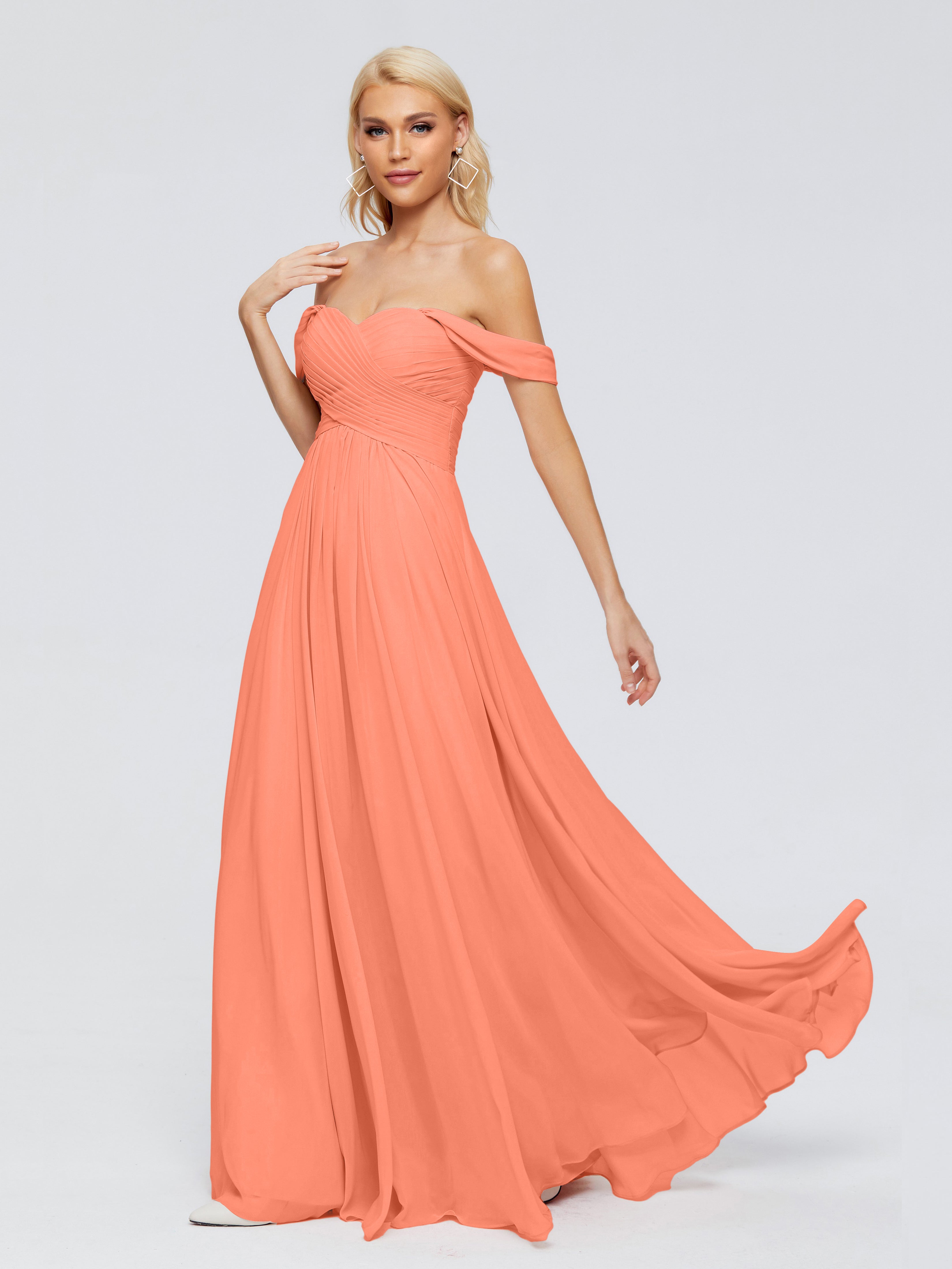 Robes De Demoiselle D'Honneur Coucher De Soleil Trapèze Encolure Dégagée Mousseline Robes Demoiselle D'Honneur