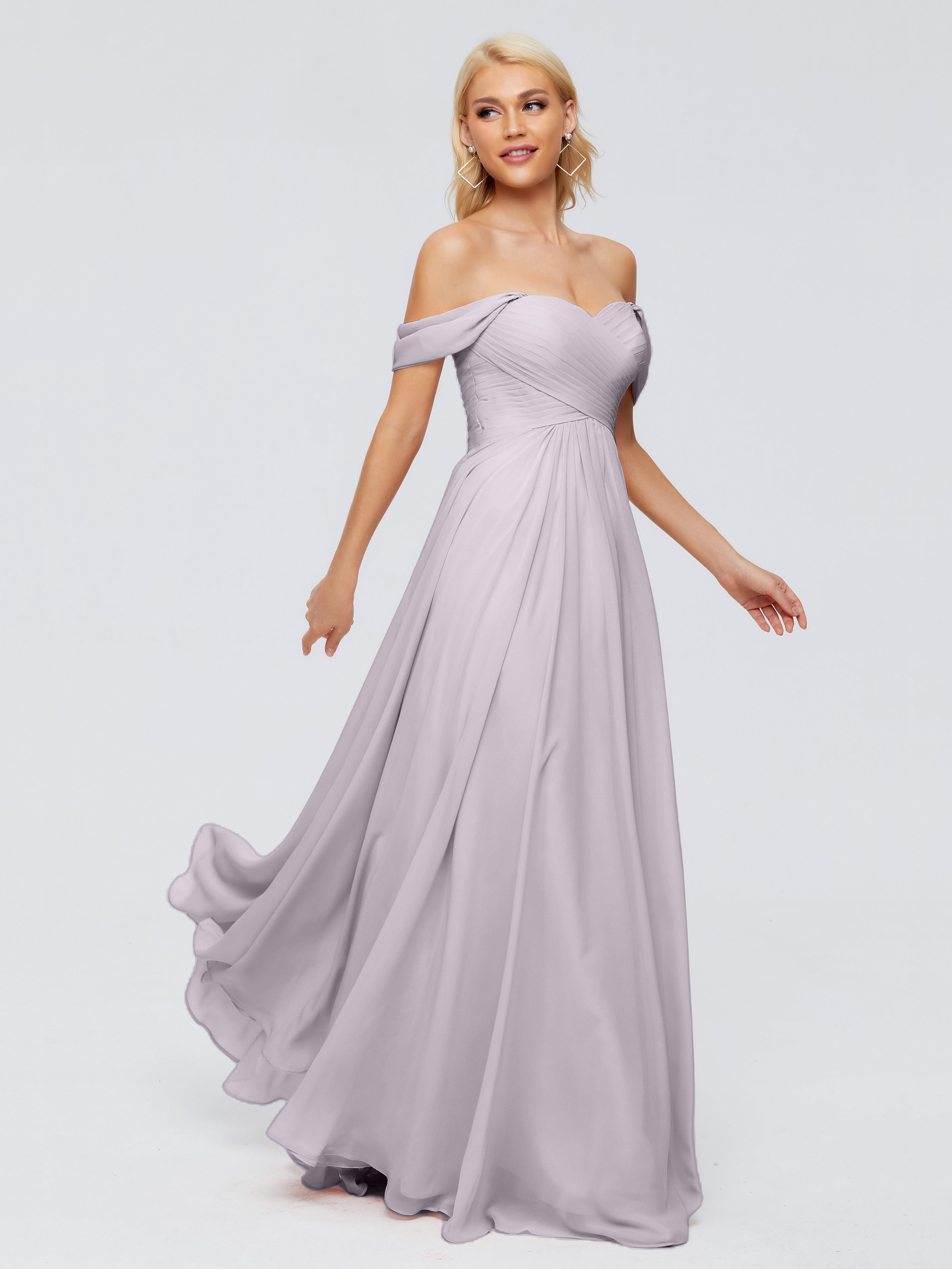 Robes De Demoiselle D'Honneur Couleur Crépuscule Trapèze Encolure Dégagée Mousseline Robes Demoiselle D'Honneur