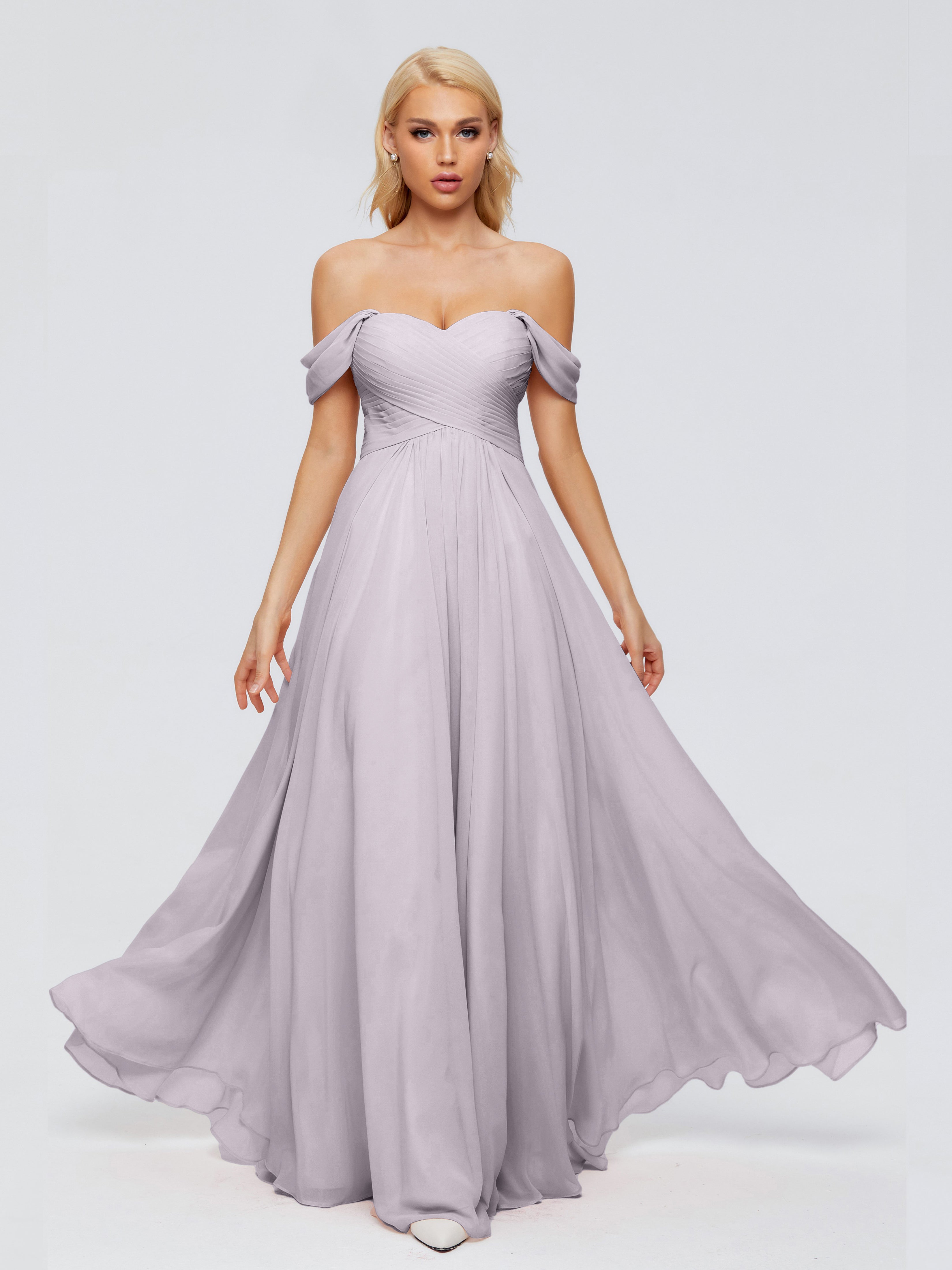 Robes De Demoiselle D'Honneur Couleur Crépuscule Trapèze Encolure Dégagée Mousseline Robes Demoiselle D'Honneur